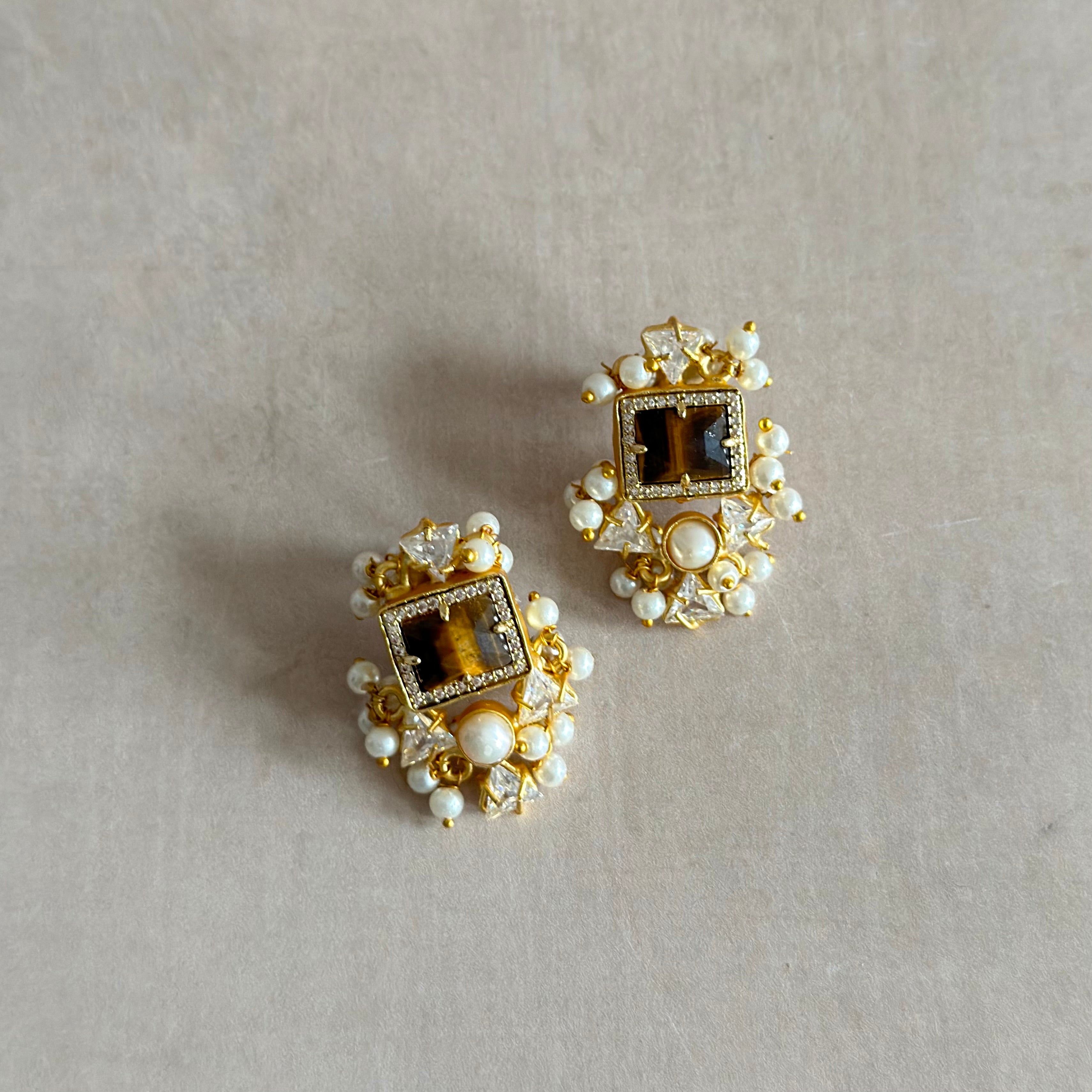 Tiger Eye Stud Earrings - Ahseya & Co