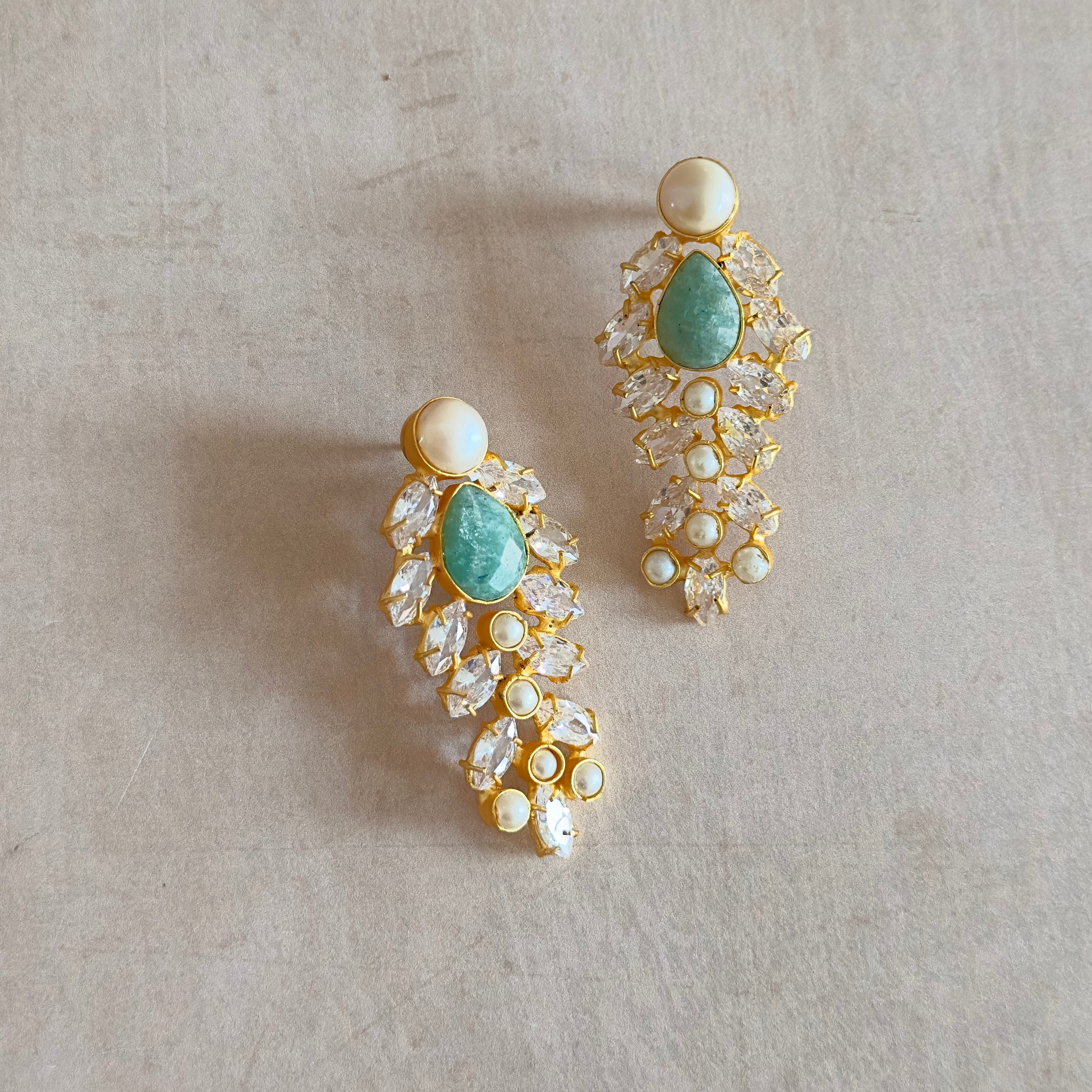 Iraya Jade Pearl Crystal Stud Earrings - Ahseya & Co