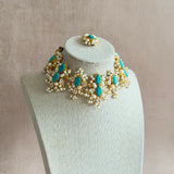 Hiba Turquoise Crystal Choker Set - Ahseya & Co