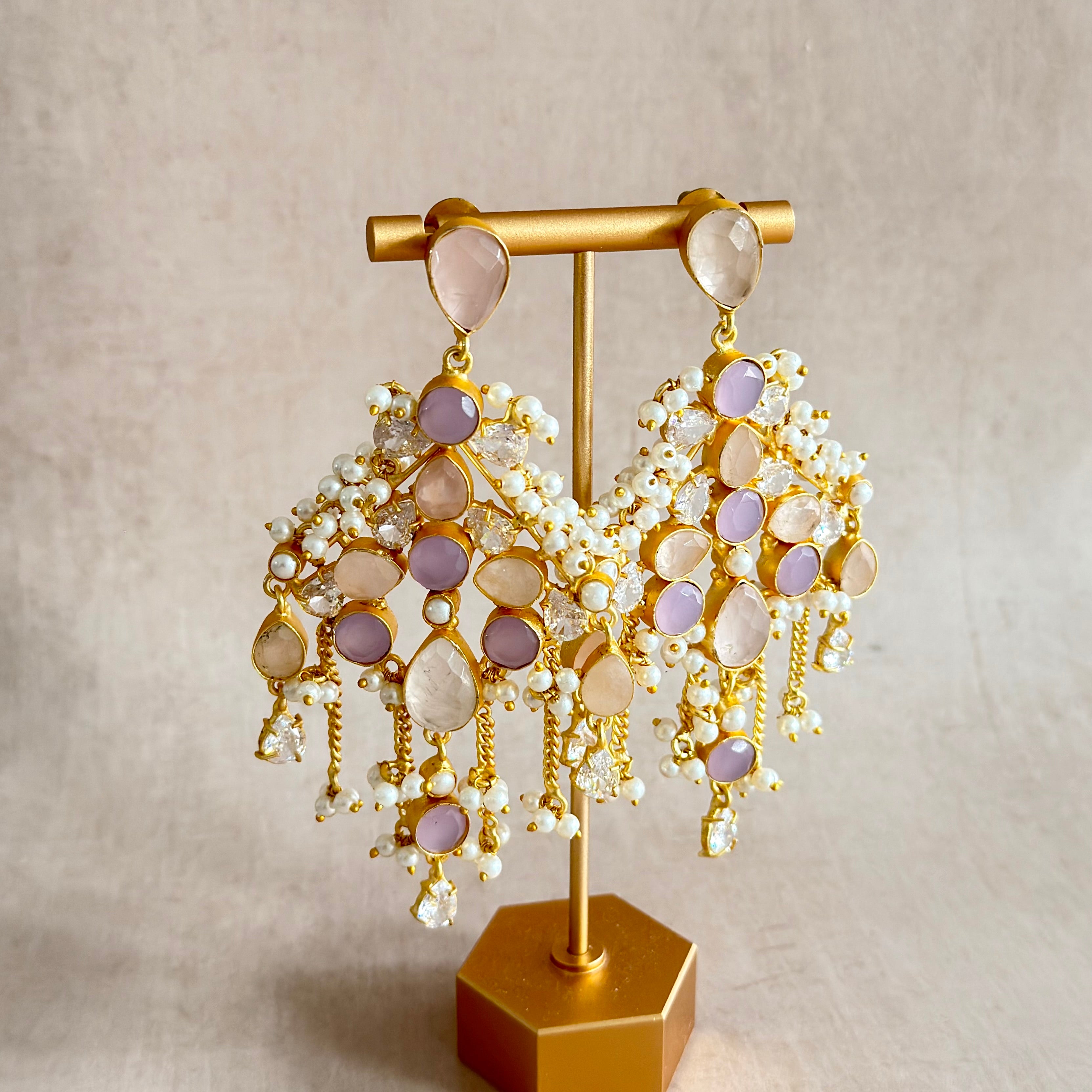 Vada Pink Lilac Crystal Drop Earrings - Ahseya & Co