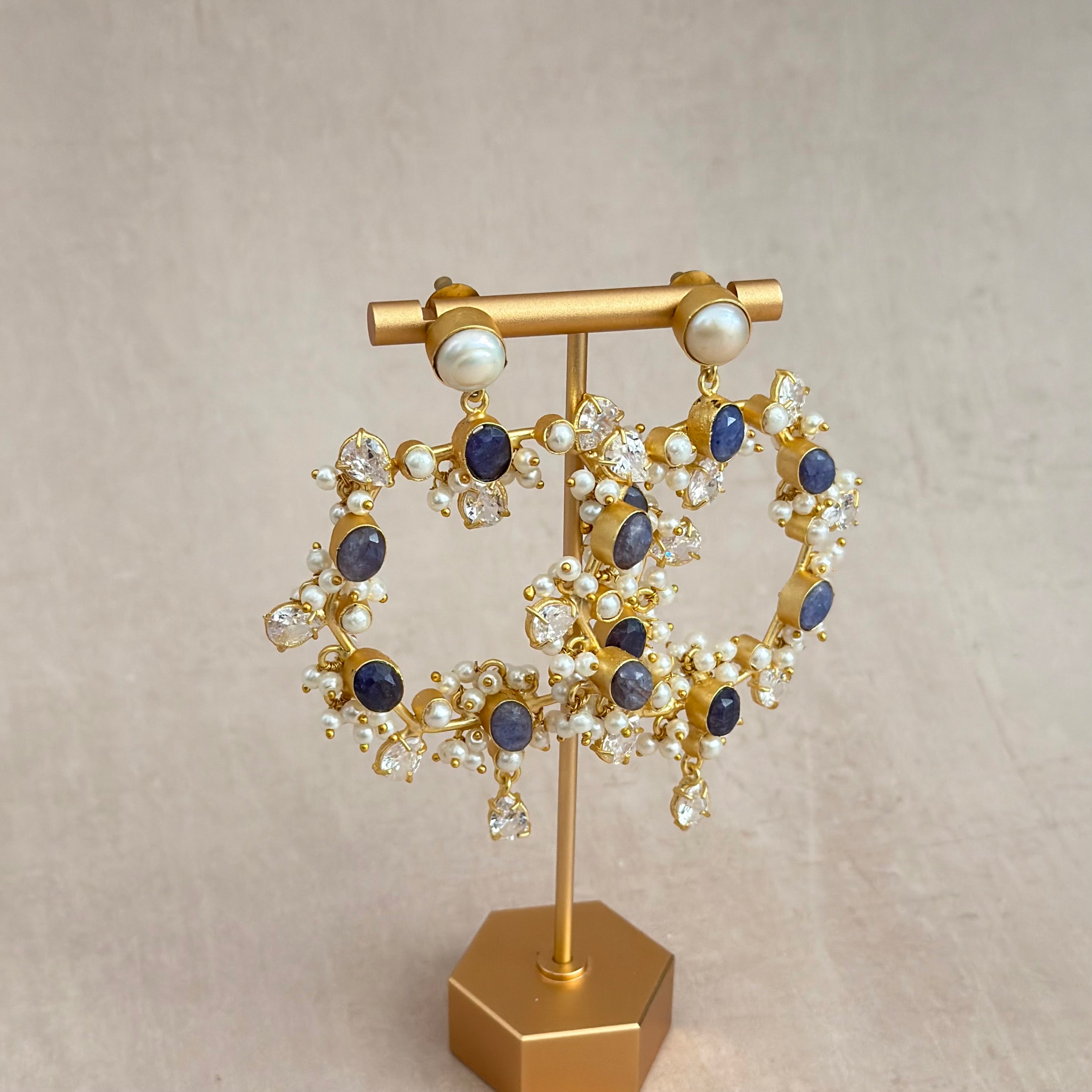 Nurea Blue Crystal Drop Earrings - Ahseya & Co