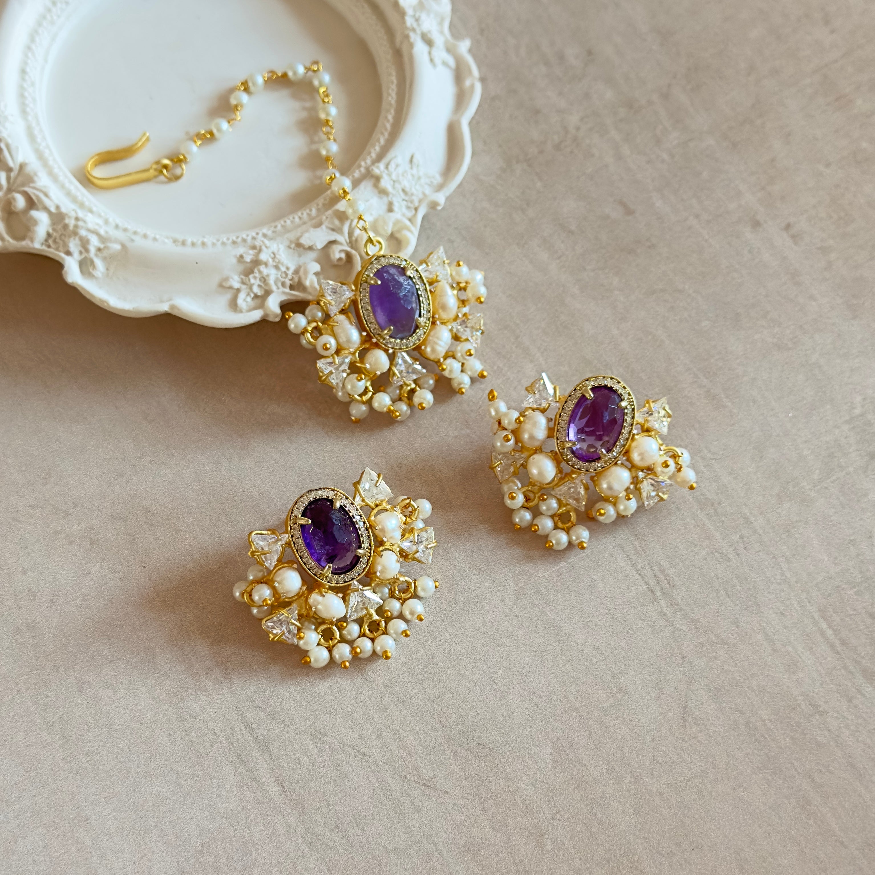 Alara Purple Tikka Set - Ahseya & Co