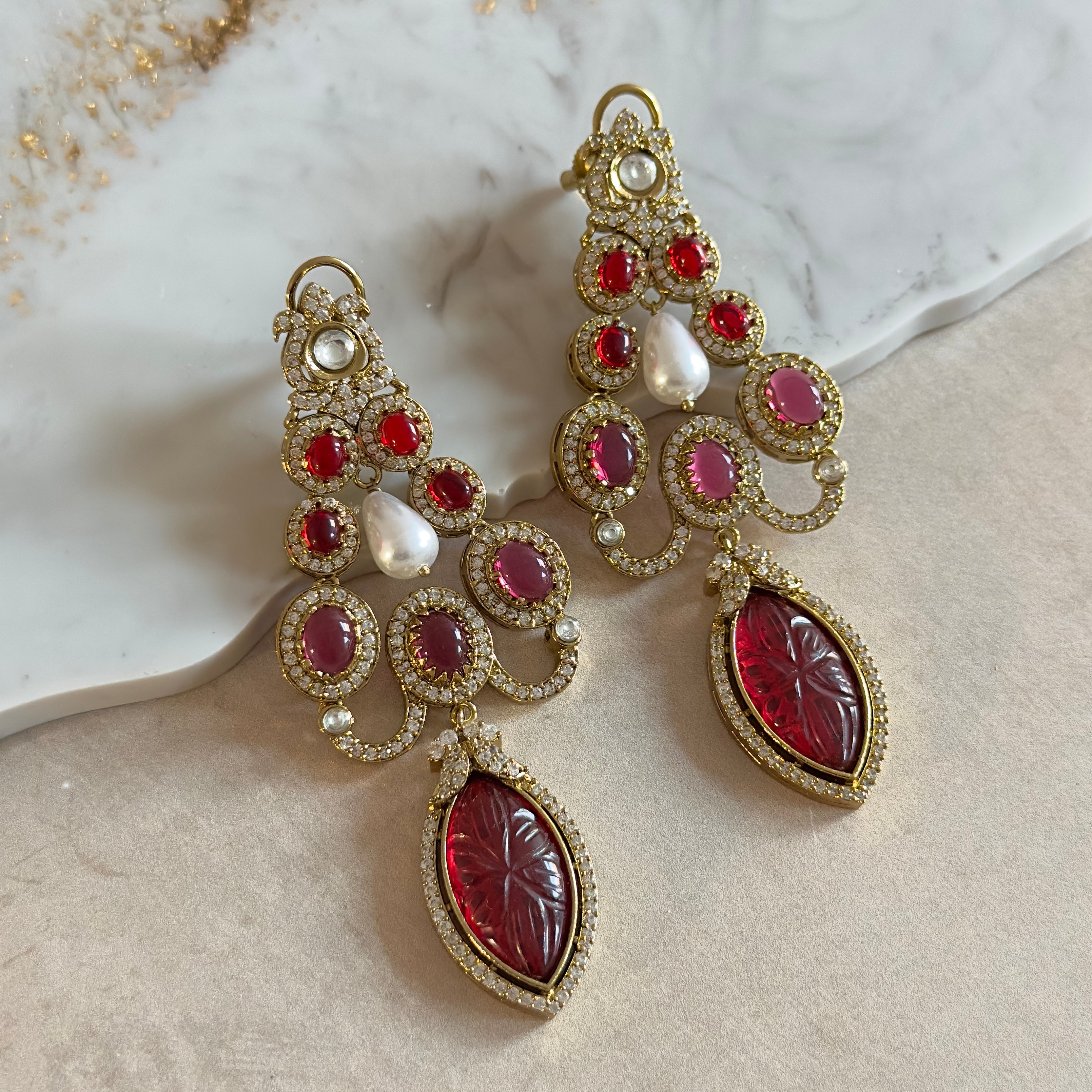Hudaifa Pink Crystal Drop Earrings - Ahseya & Co