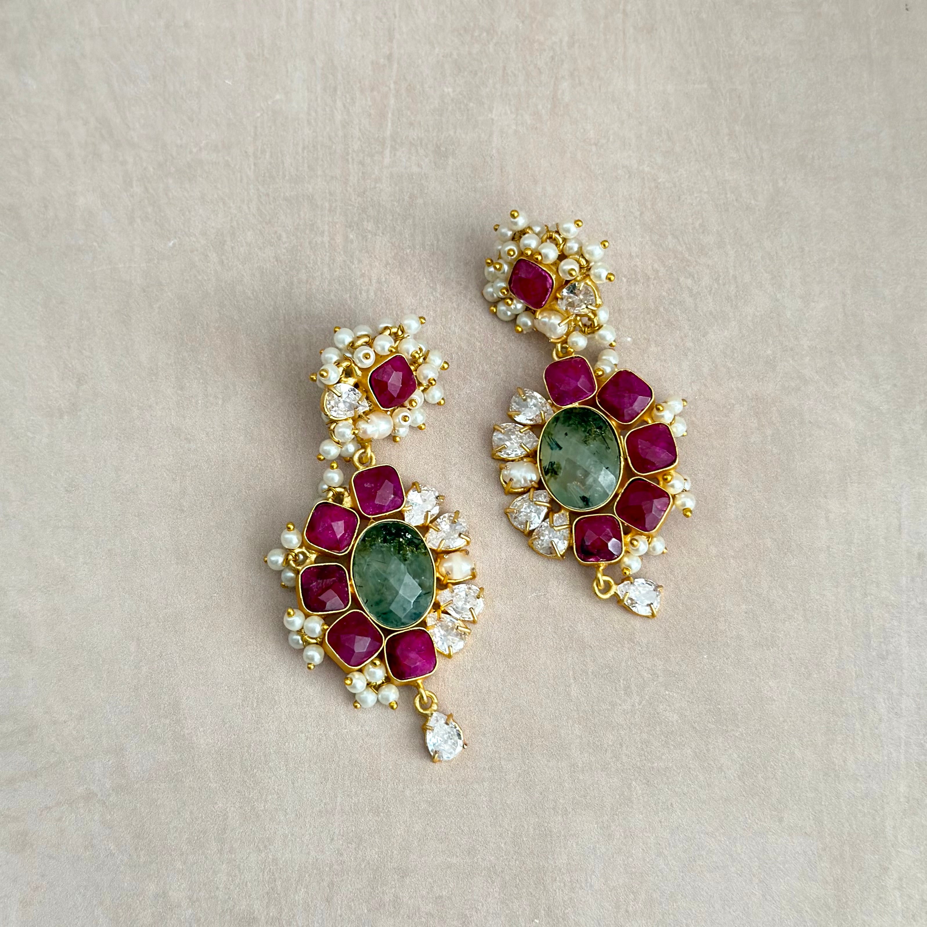 Kairo Fuchsia Olive Drop Earrings - Ahseya & Co