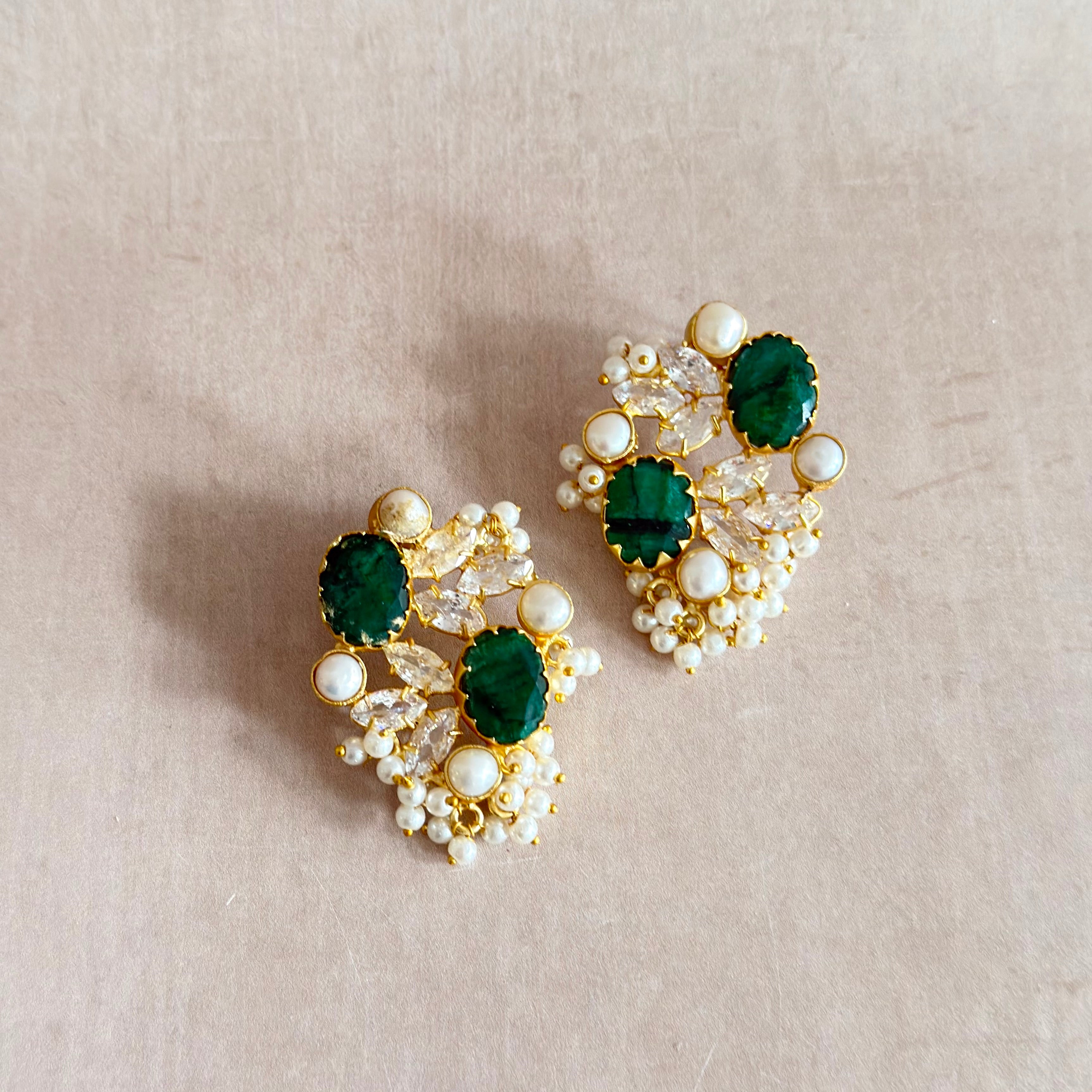 Roxy Emerald Crystal Stud Earrings - Ahseya & Co