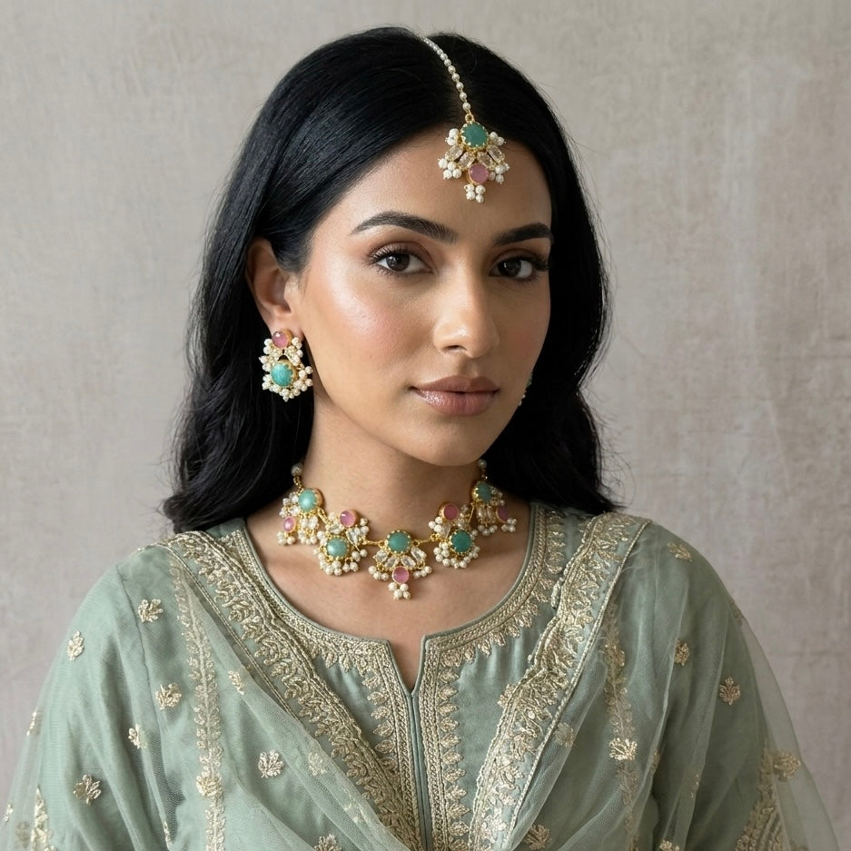 Dilnaz Jade Crystal Necklace Set - Ahseya & Co