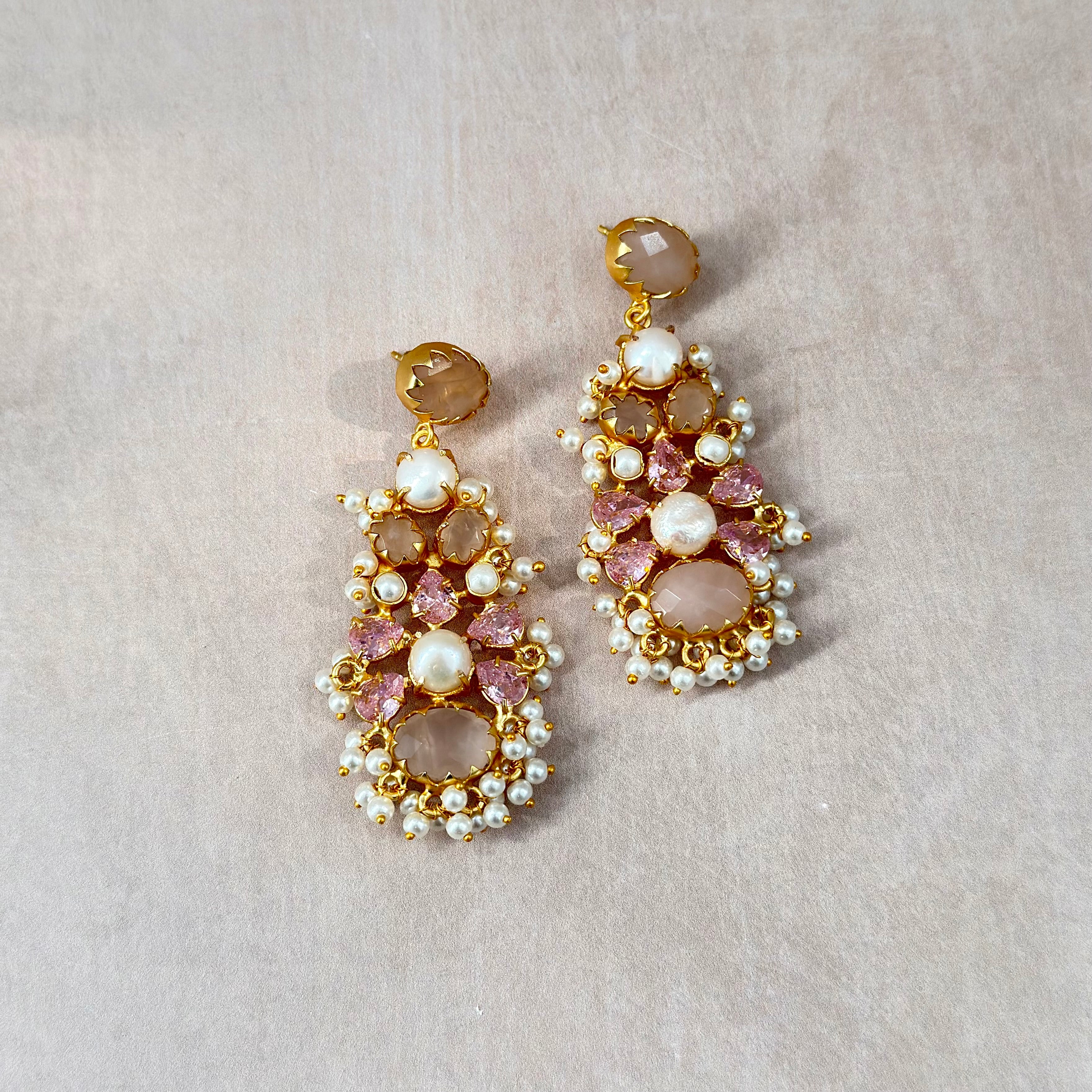 Bisan Rose Pearl Drop Earrings - Ahseya & Co