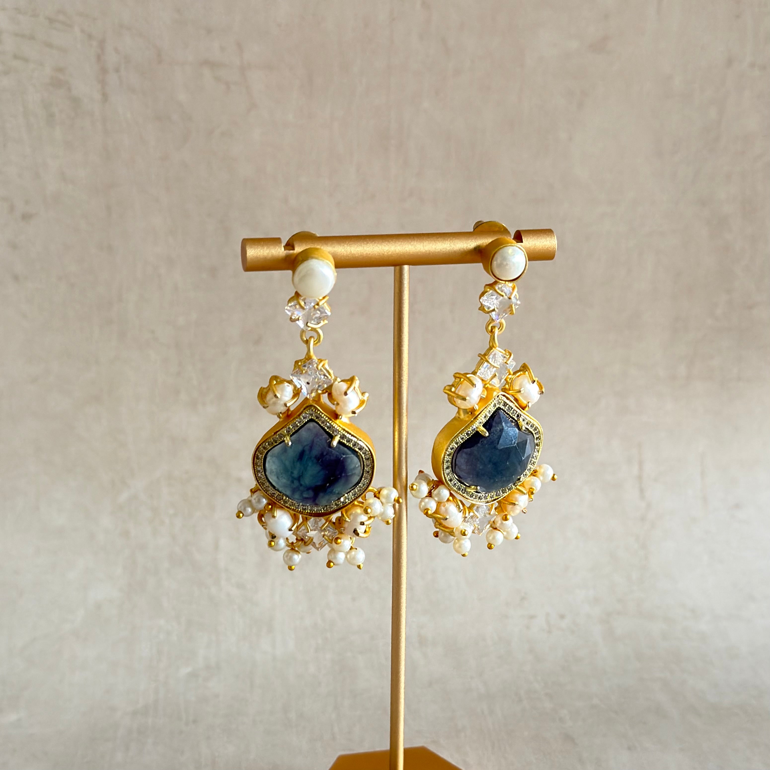 Farida Teal Drop Earrings - Ahseya & Co