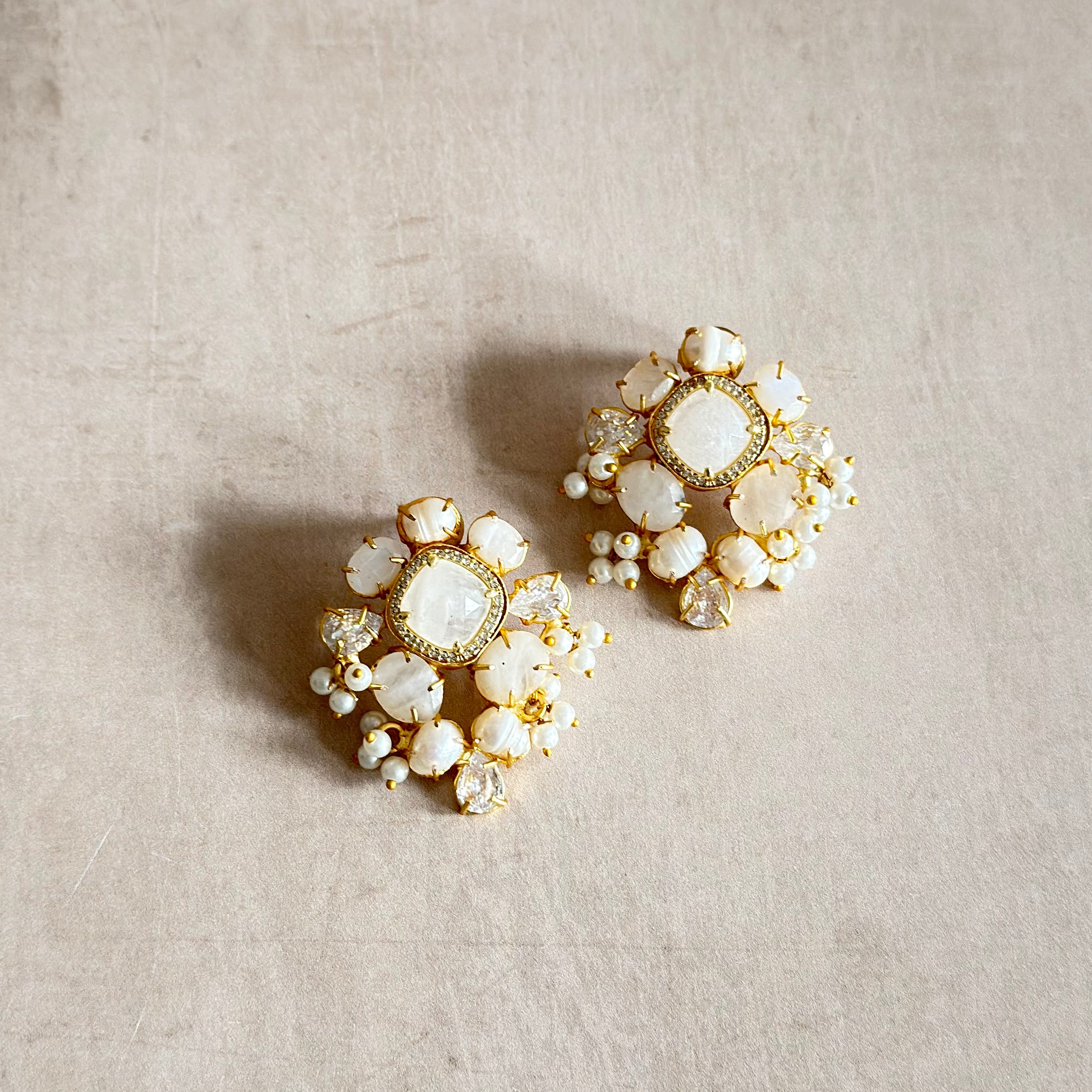 Uzelle White Quartz Stud Earrings - Ahseya & Co