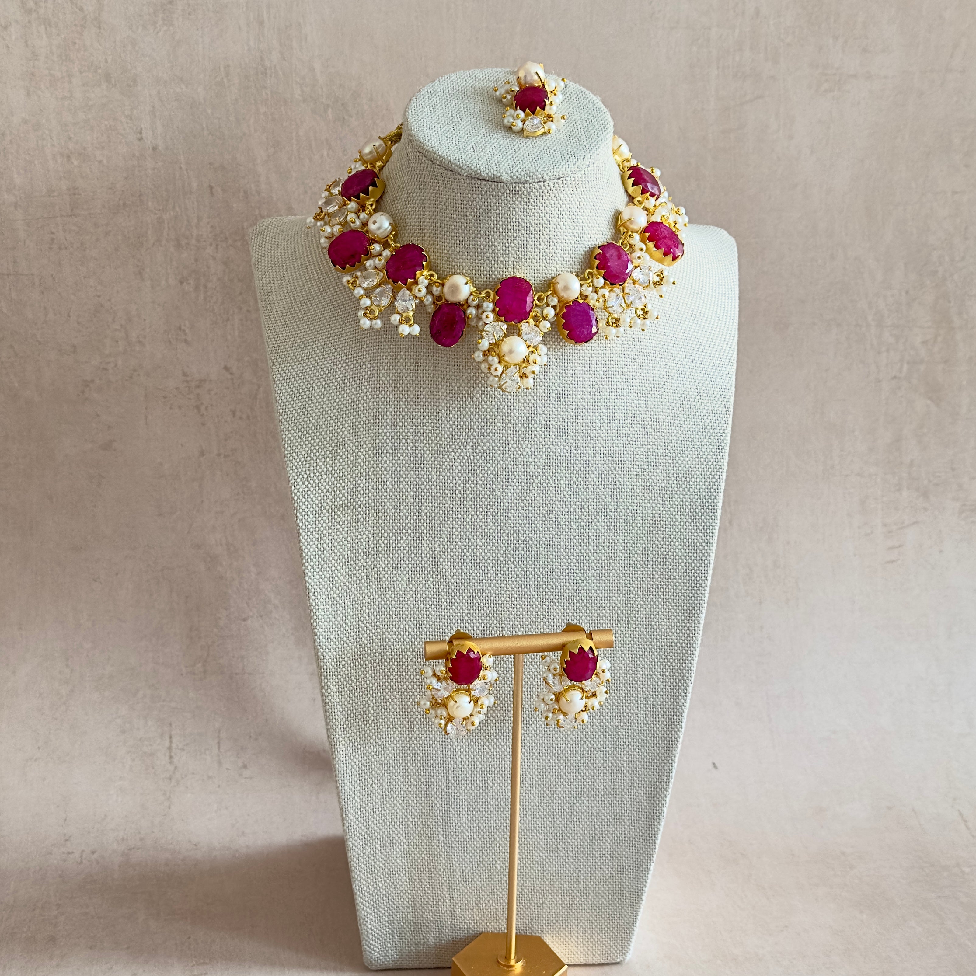 Carmen Fuchsia Pearl Necklace Set - Ahseya & Co