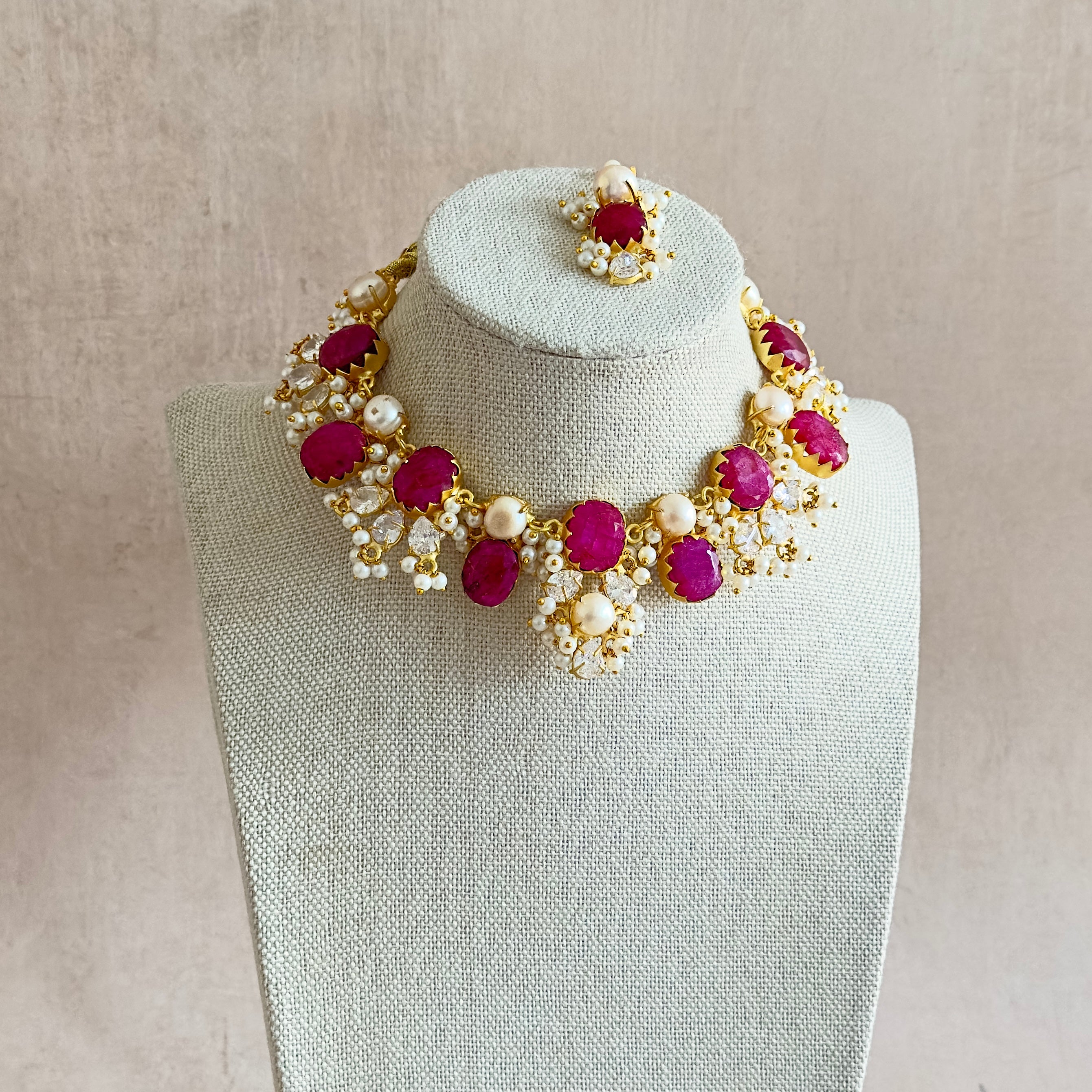 Carmen Fuchsia Pearl Necklace Set - Ahseya & Co