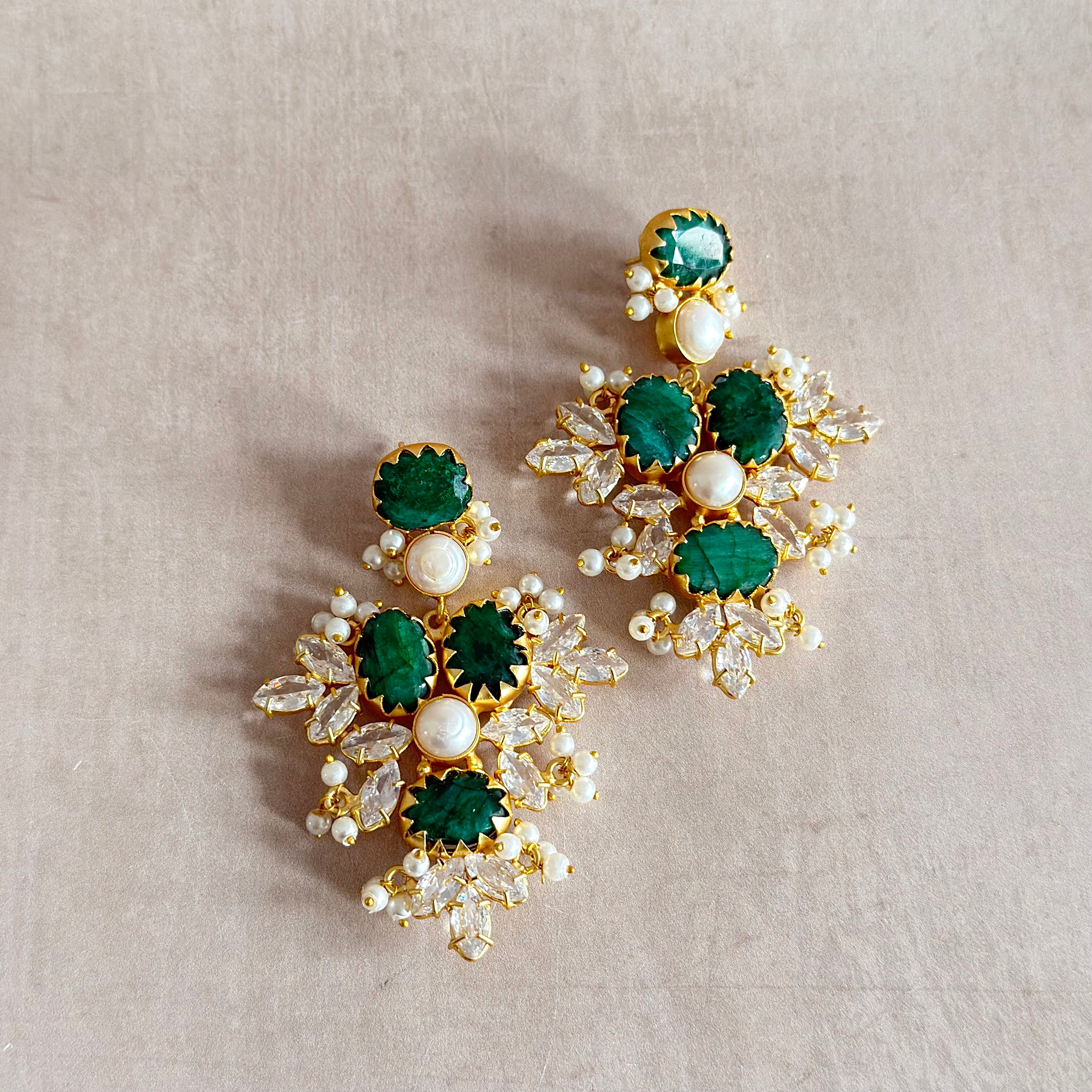 Rhea Green Crystal Drop Earrings - Ahseya & Co