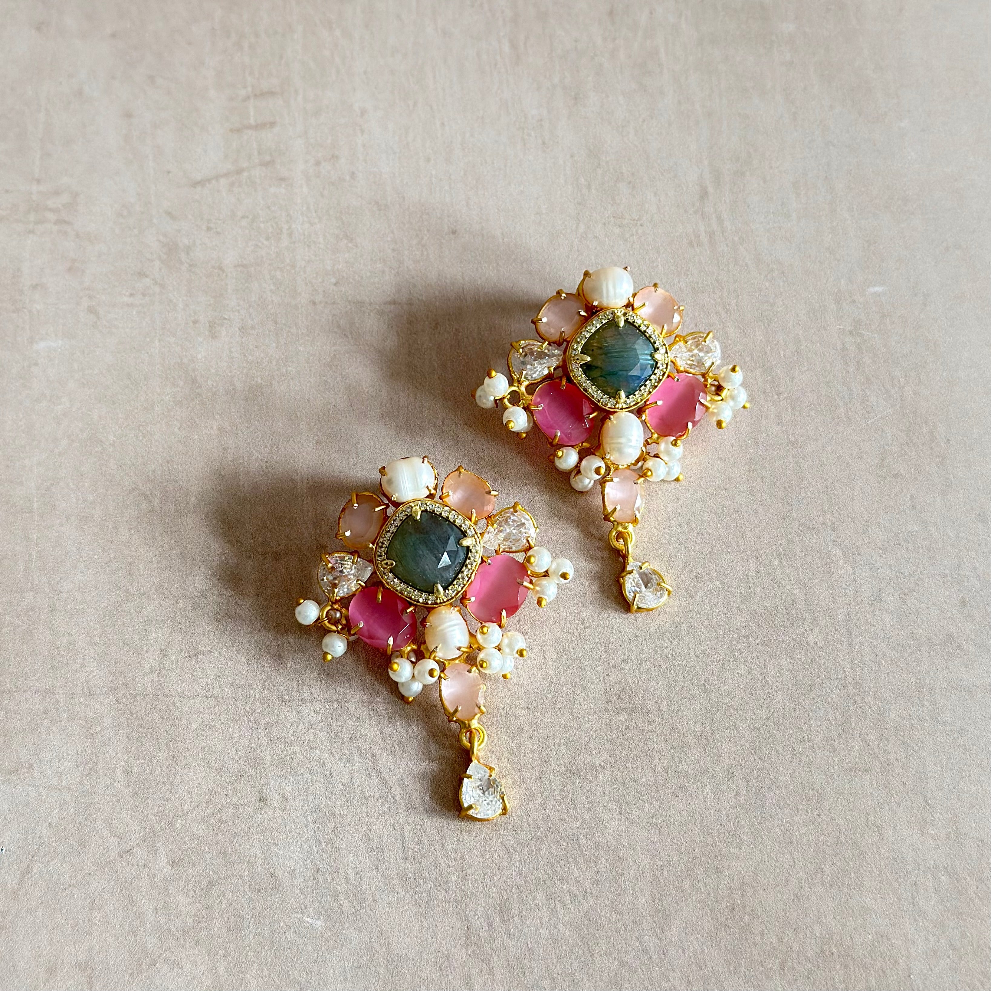 Reina Pink Crystal Drop Earrings - Ahseya & Co