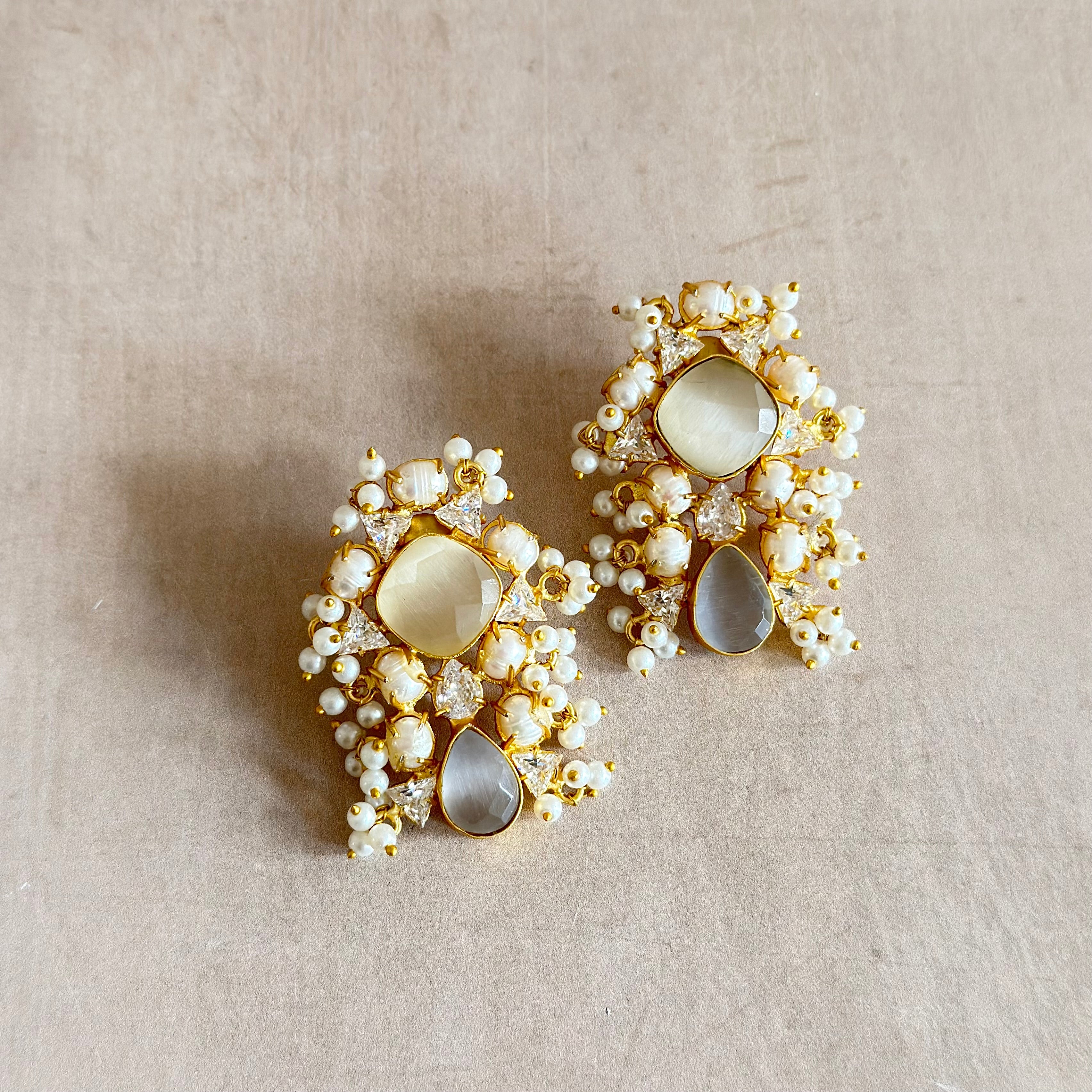 Noor Grey Stud Earrings - Ahseya & Co