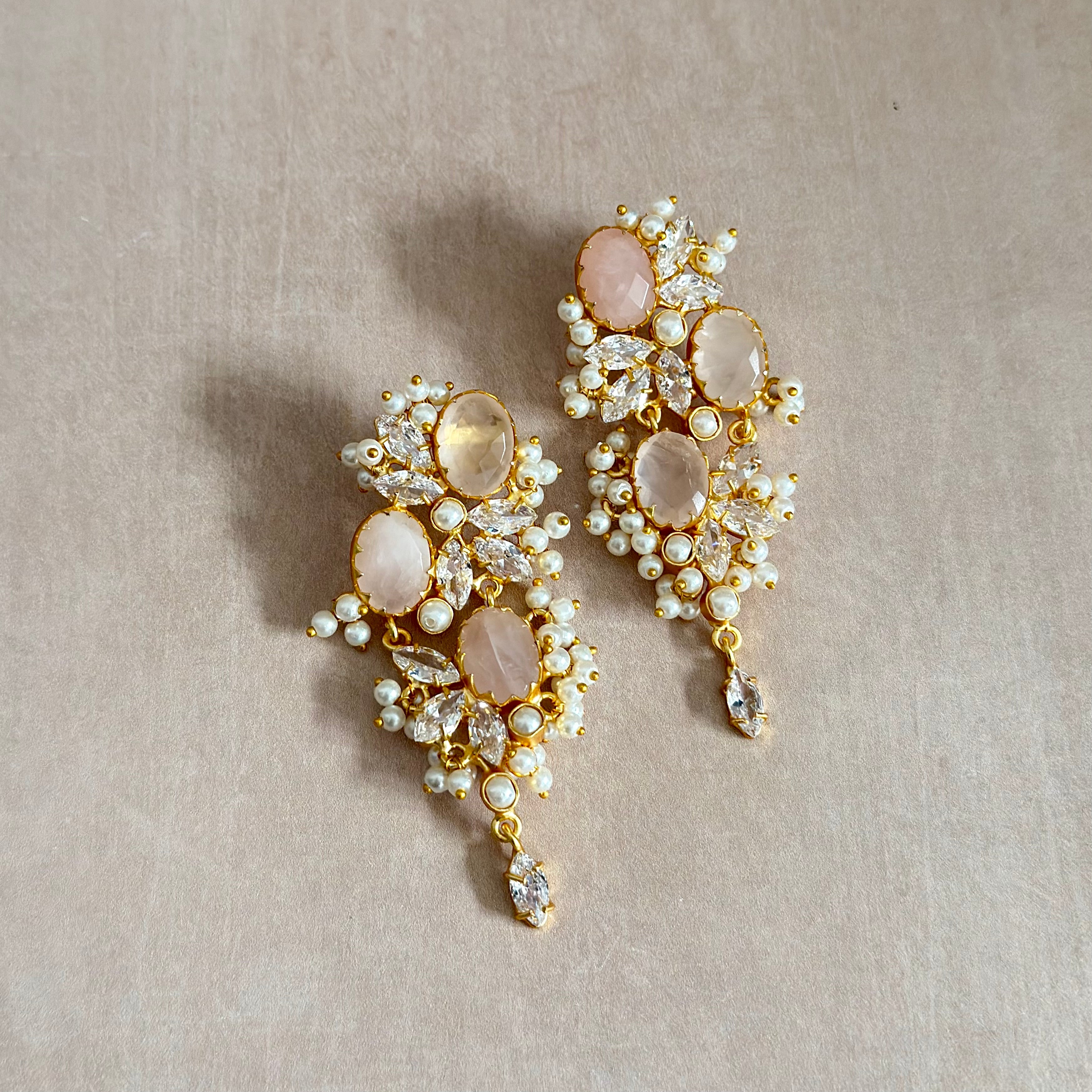 Eimaan Rose Crystal Drop Earrings - Ahseya & Co