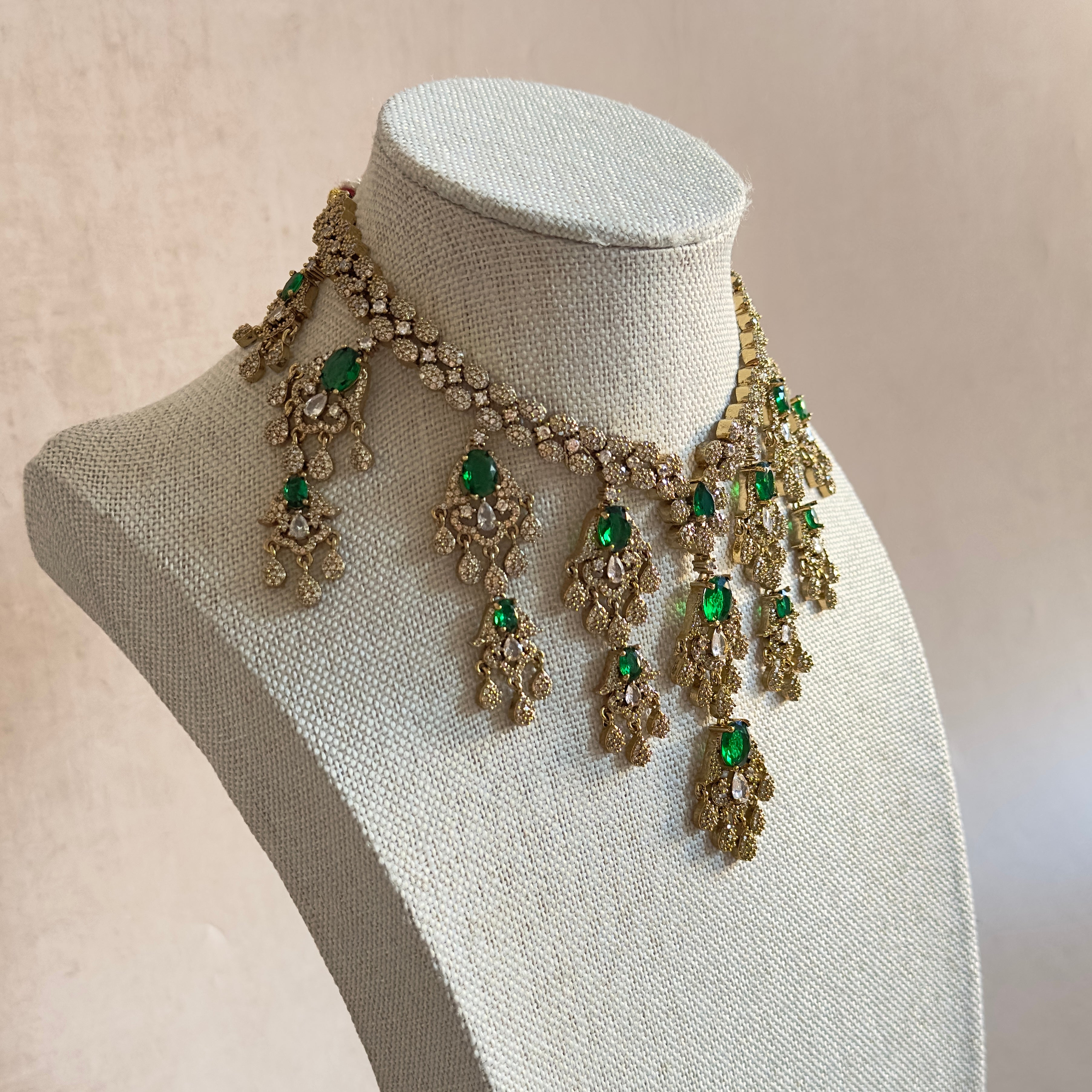 Ameena Green Crystal Necklace Set - Ahseya & Co