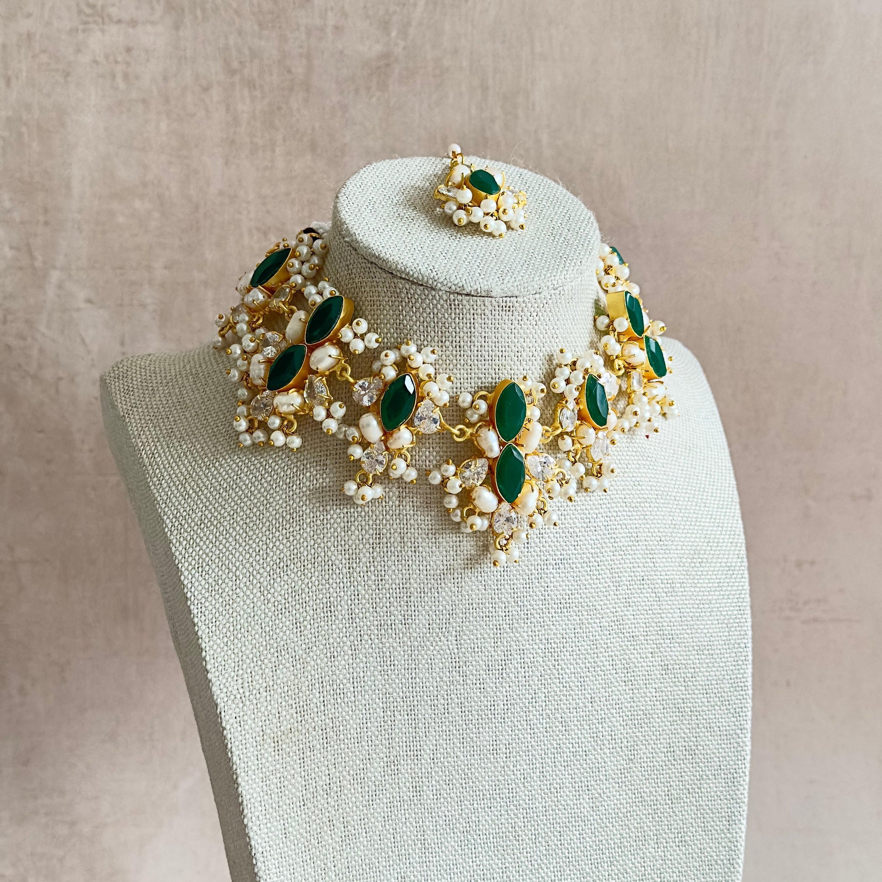 Hiba Green Crystal Choker Set - Ahseya & Co