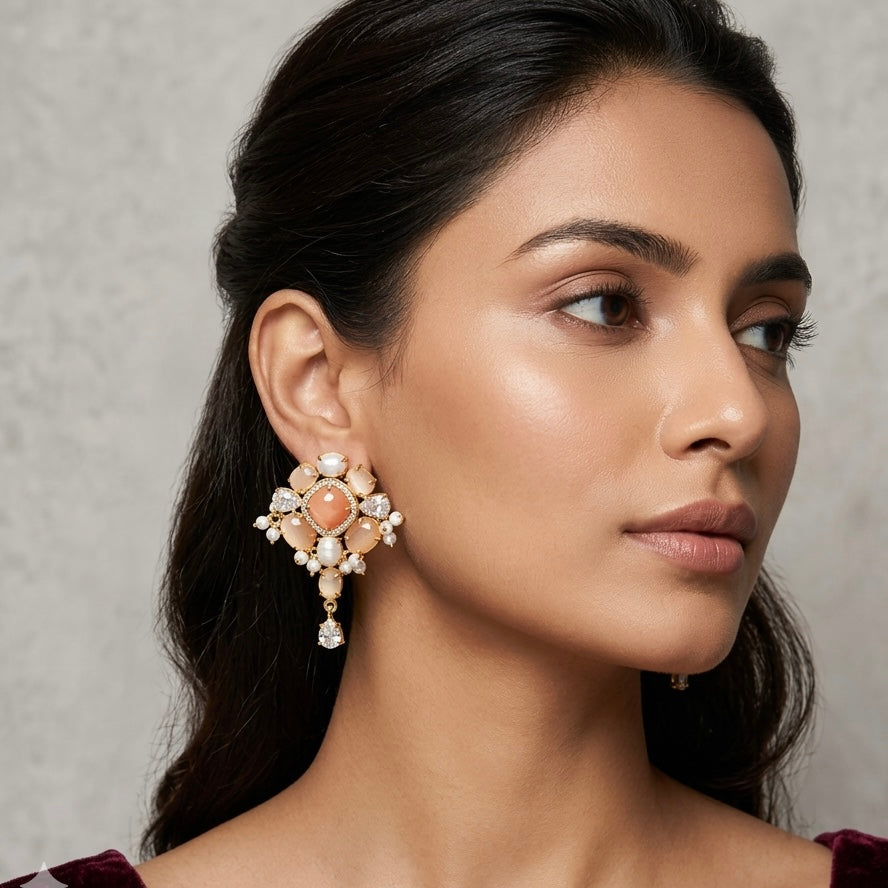 Reina Peach Crystal Drop Earrings - Ahseya & Co