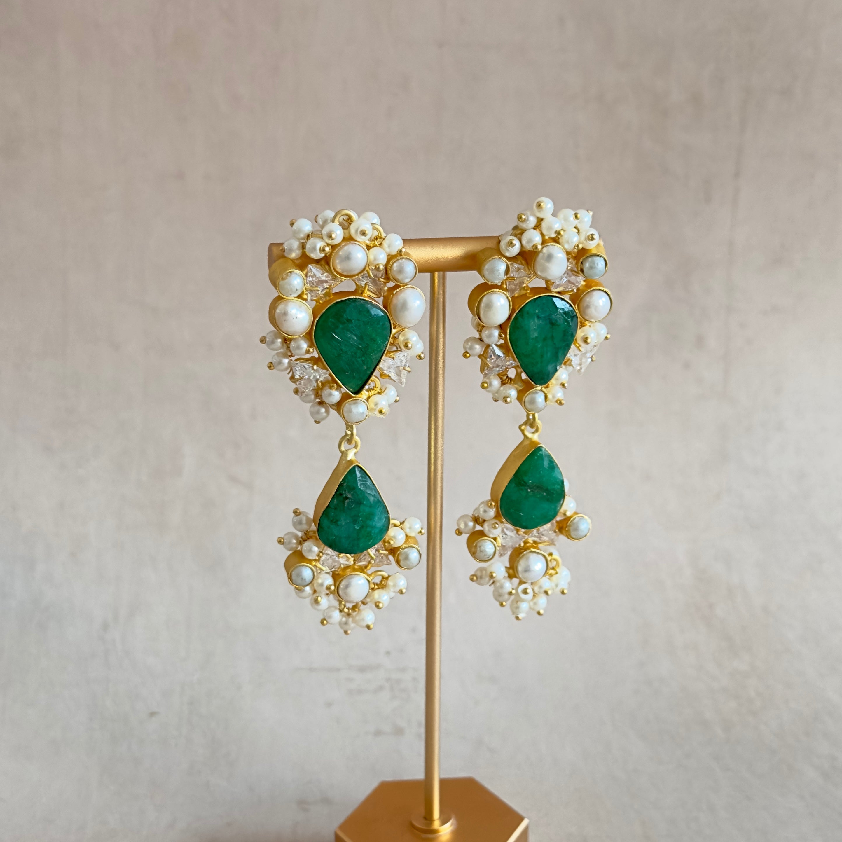 Danika Green Pearl Drop Earrings - Ahseya & Co