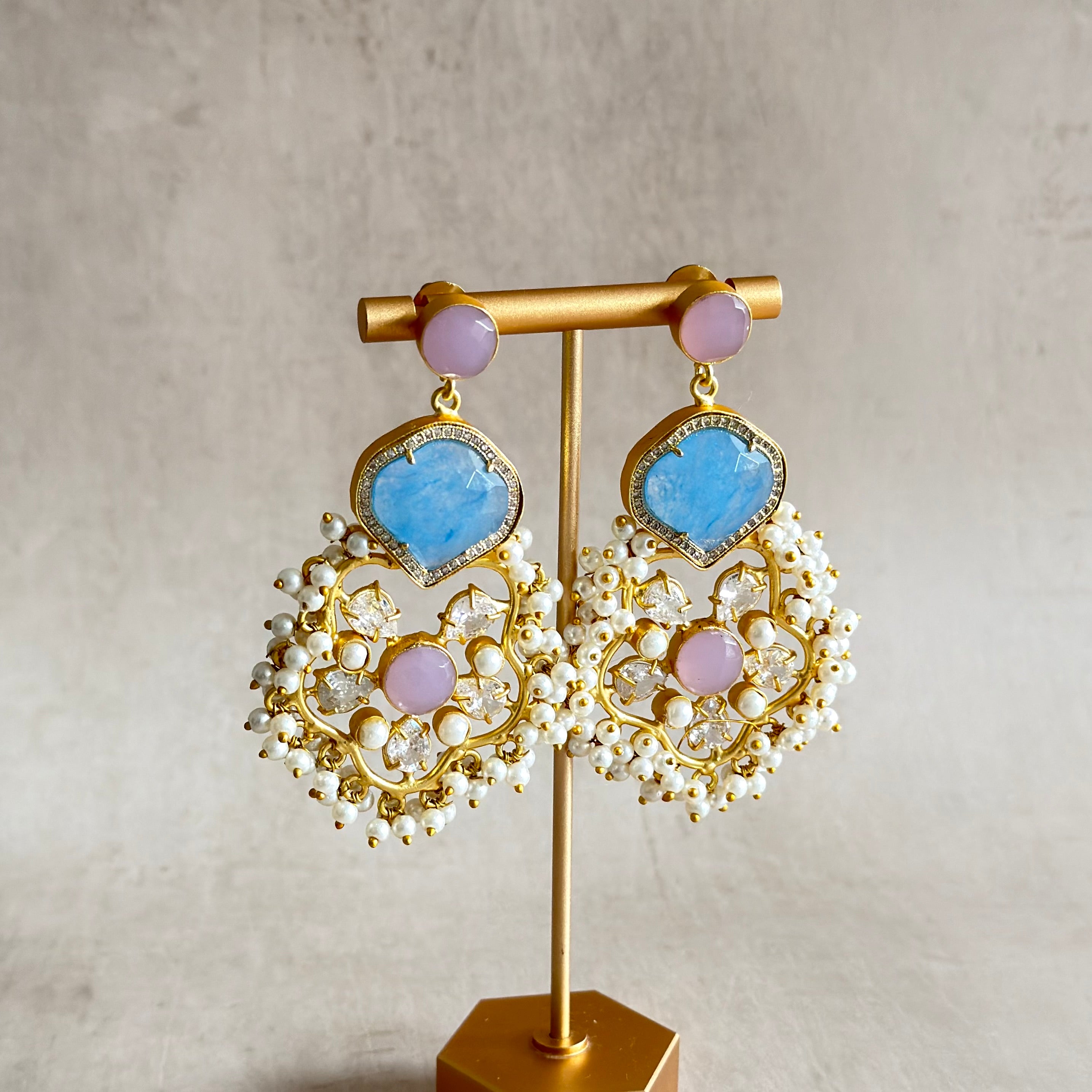 Zaylee Blue Pink Crystal Drop Earrings - Ahseya & Co
