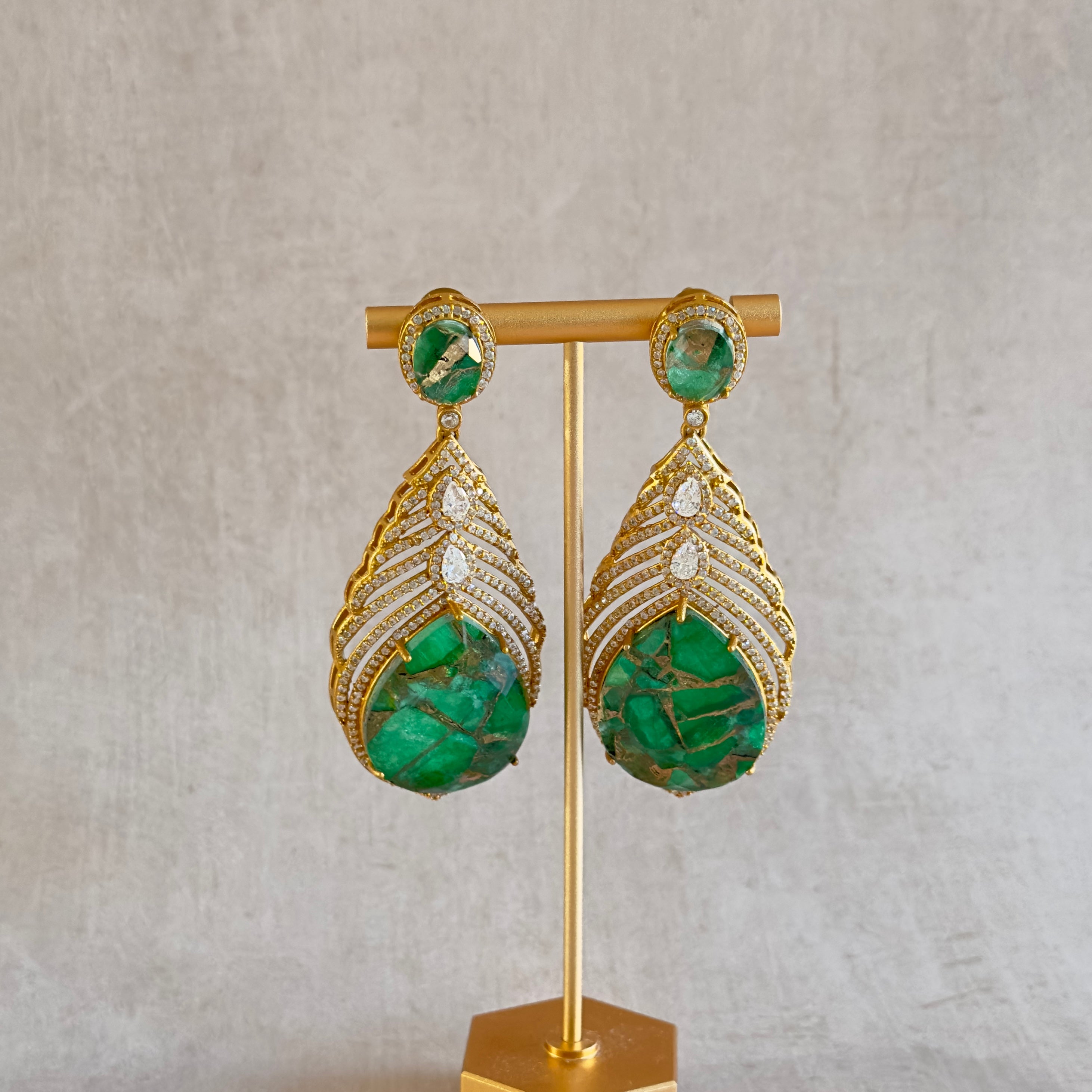Sindoori Green Crystal Drop Earrings - Ahseya & Co