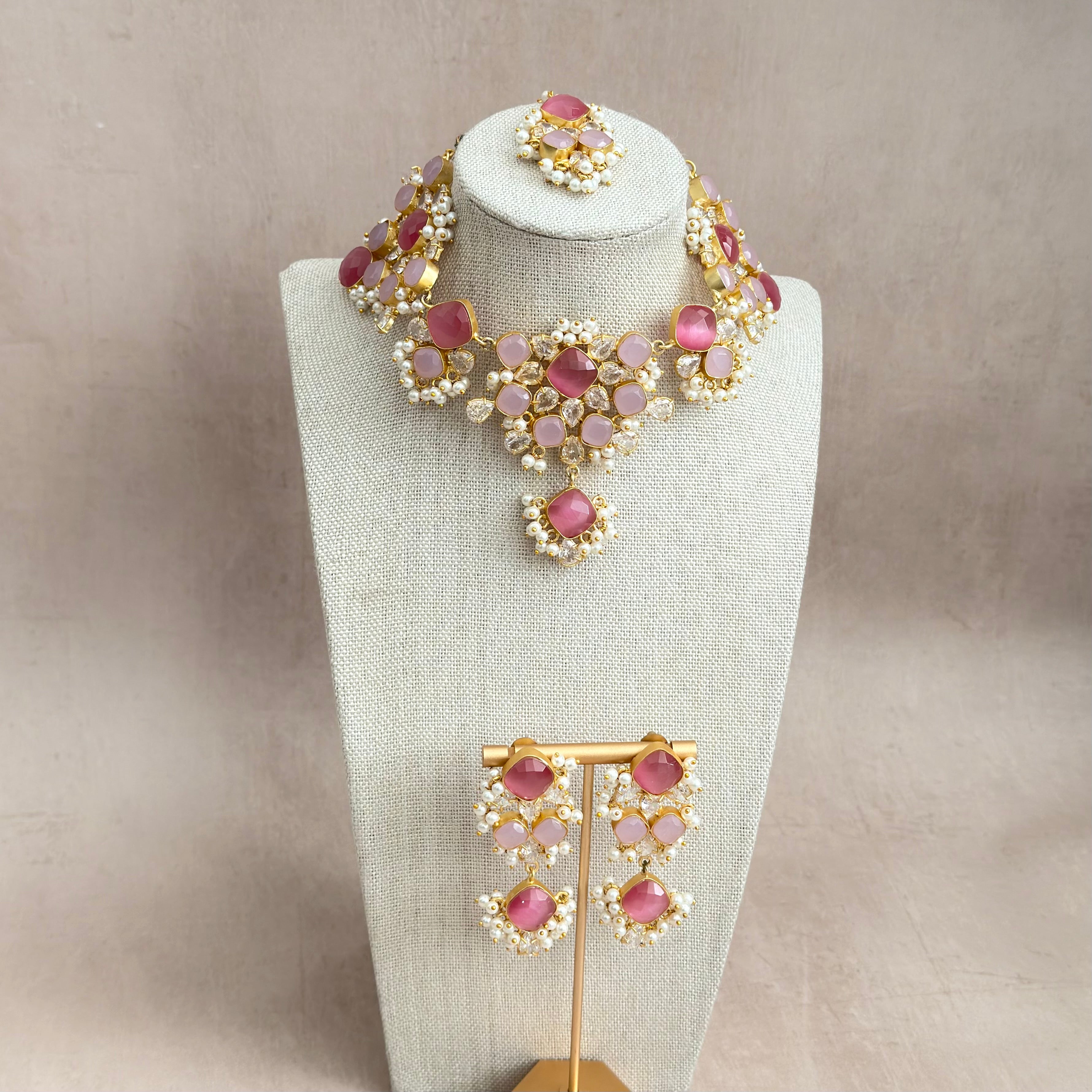 Eve Lilac Pink Crystal Necklace Set - Ahseya & Co