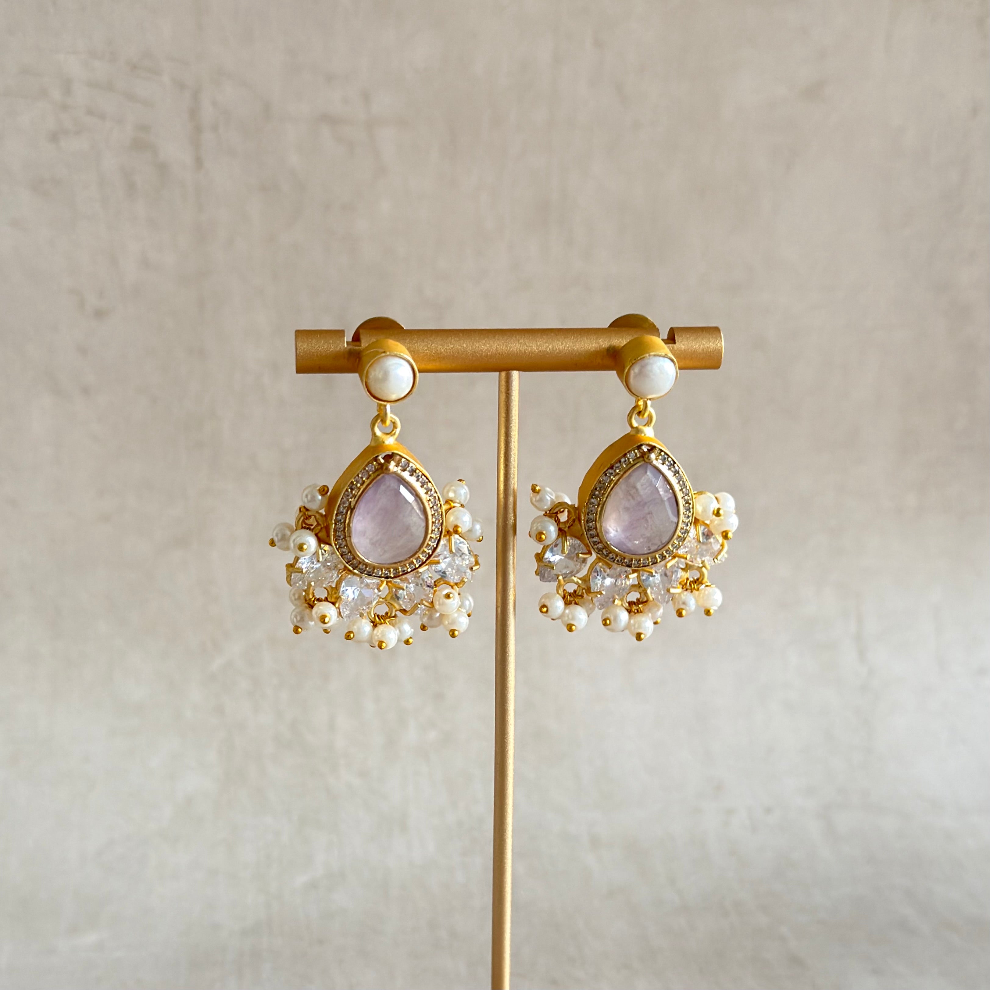 Pearly Lilac Crystal Drop Earrings - Ahseya & Co