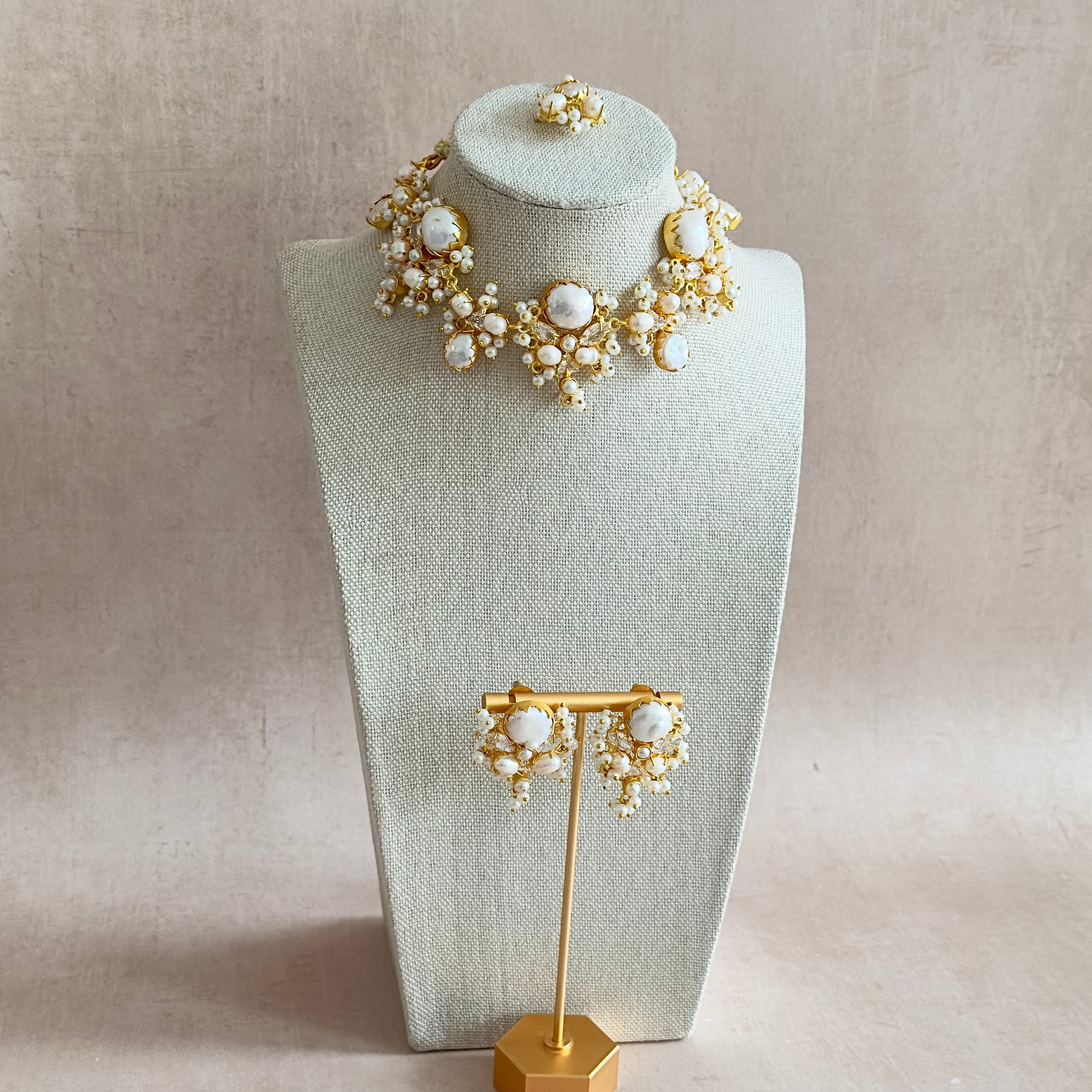 Nadine Pearl Crystal Necklace Set - Ahseya & Co