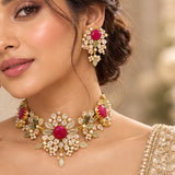 Minal Fuchsia Crystal Choker Set