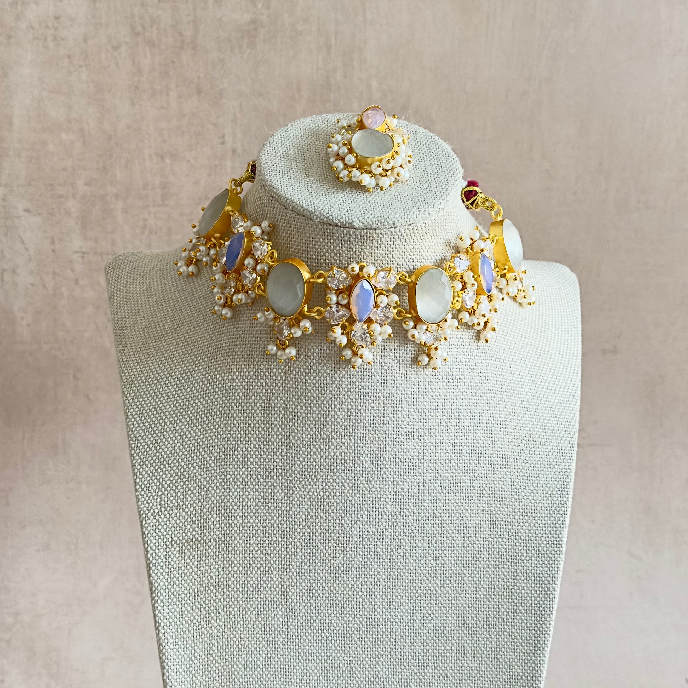 Lauretta Grey Crystal Choker Set - Ahseya & Co