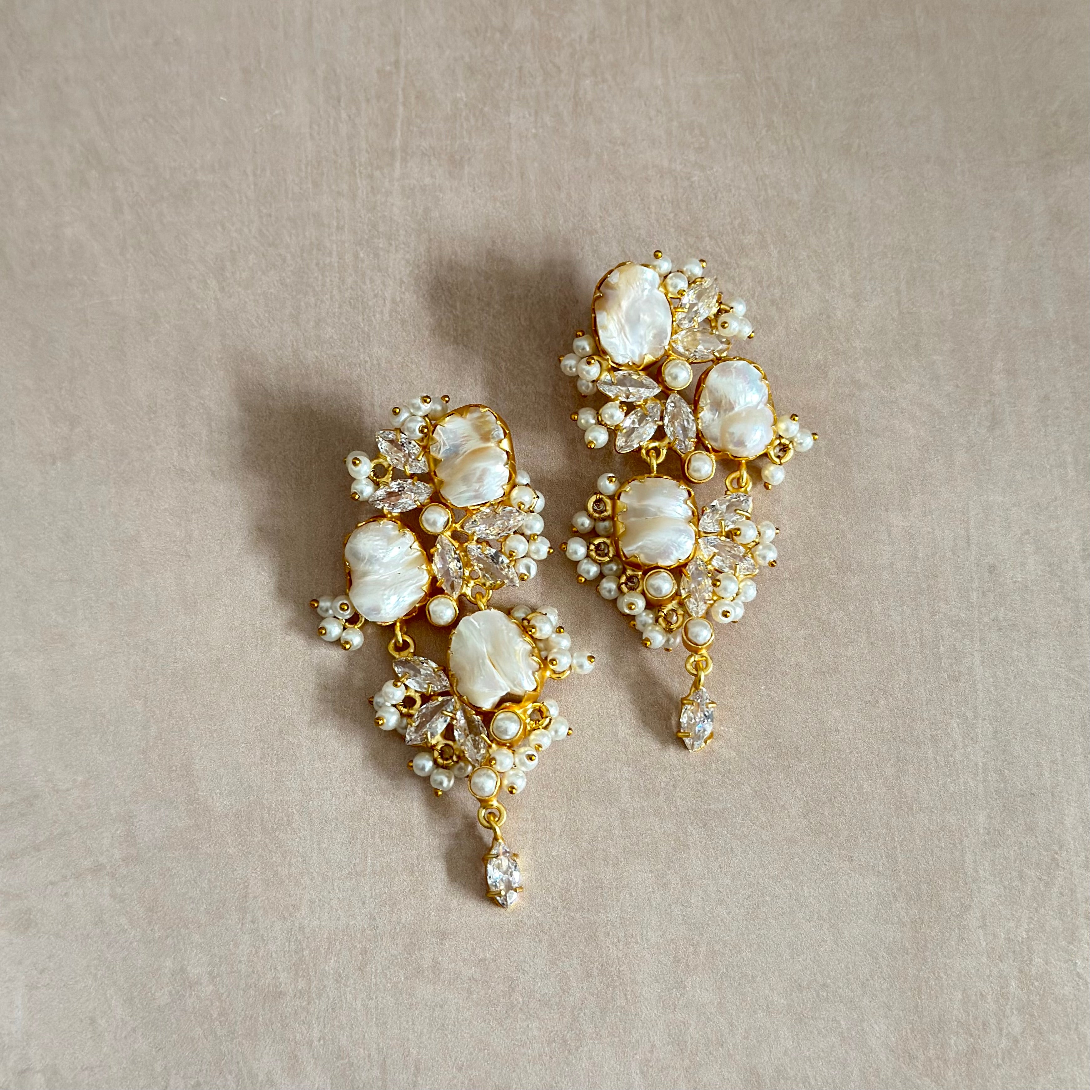 Eimaan Pearl Crystal Drop Earrings - Ahseya & Co
