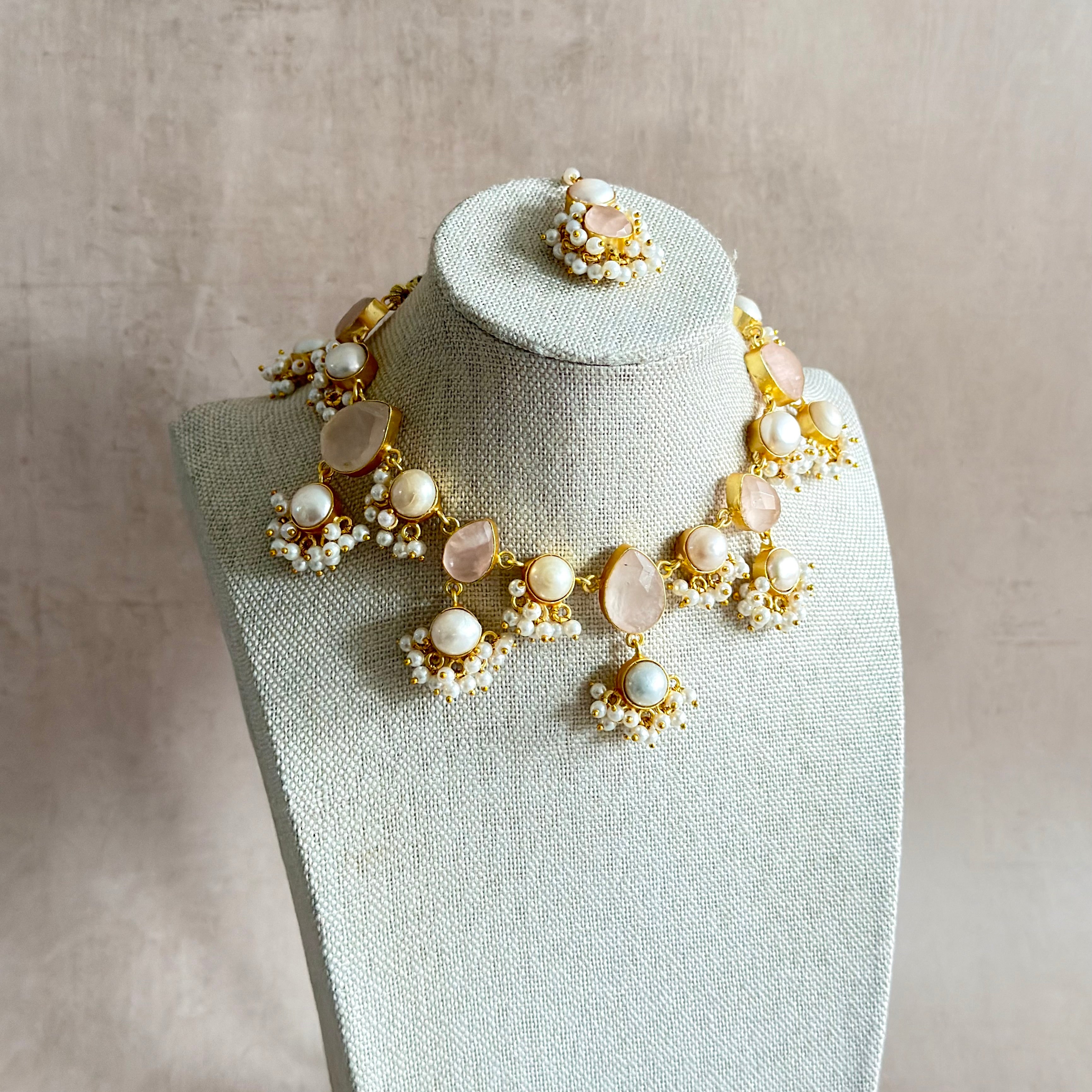 Addilyn Pink Pearl Necklace Set - Ahseya & Co