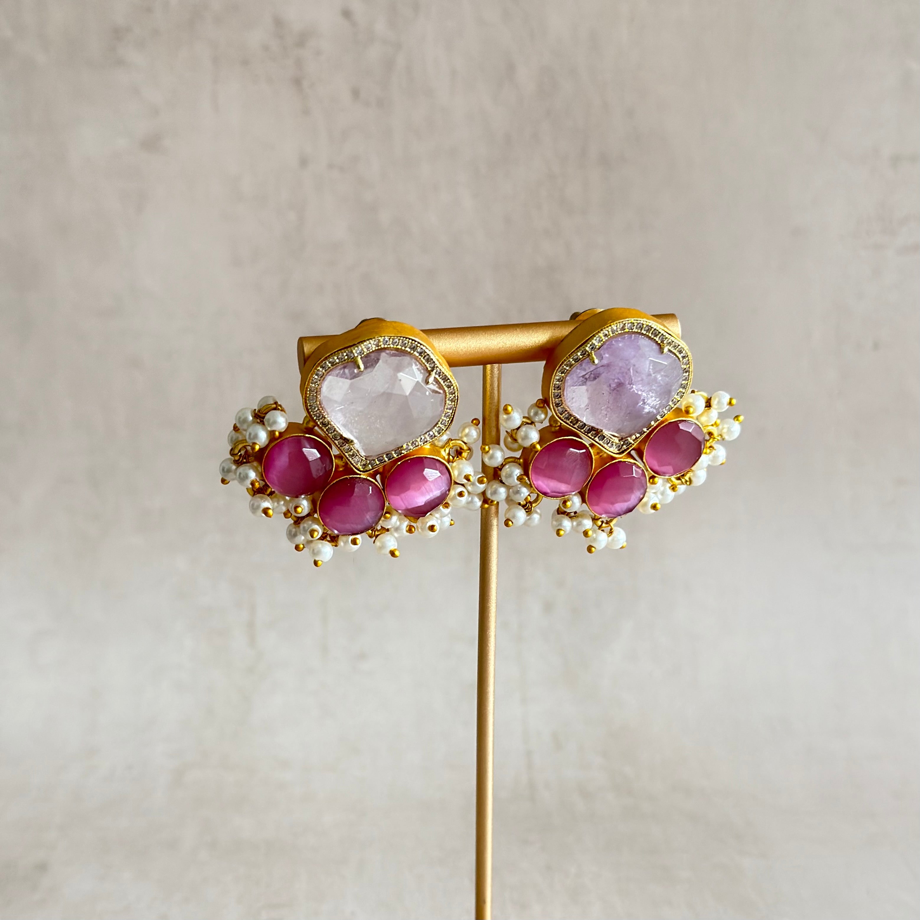 Yevette Pink Stud Earrings - Ahseya & Co