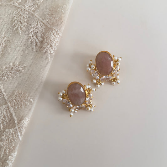 Elevate your style with our Classic Mink Quartz Earrings. These elegant earrings feature hand cut gemstones in natural quartz, embellished with cz crystals. The perfect staple piece for any outfit.<br>Earring drop 3cm