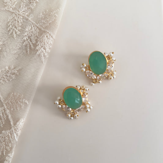 Experience the beauty of the ocean with our Classic Marine Stud Earrings. These earrings feature stunning aquamarine stones and CZ crystals for an extra touch of sparkle. Perfect for adding a touch of elegance to any outfit.<br>Earring drop 3cm