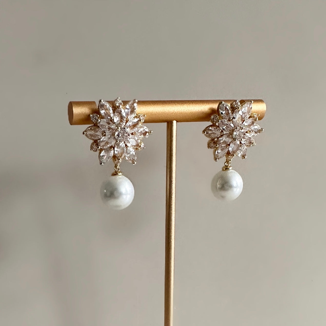 Gold Crystal Pearl Drop Earrings - Ahseya & Co.
