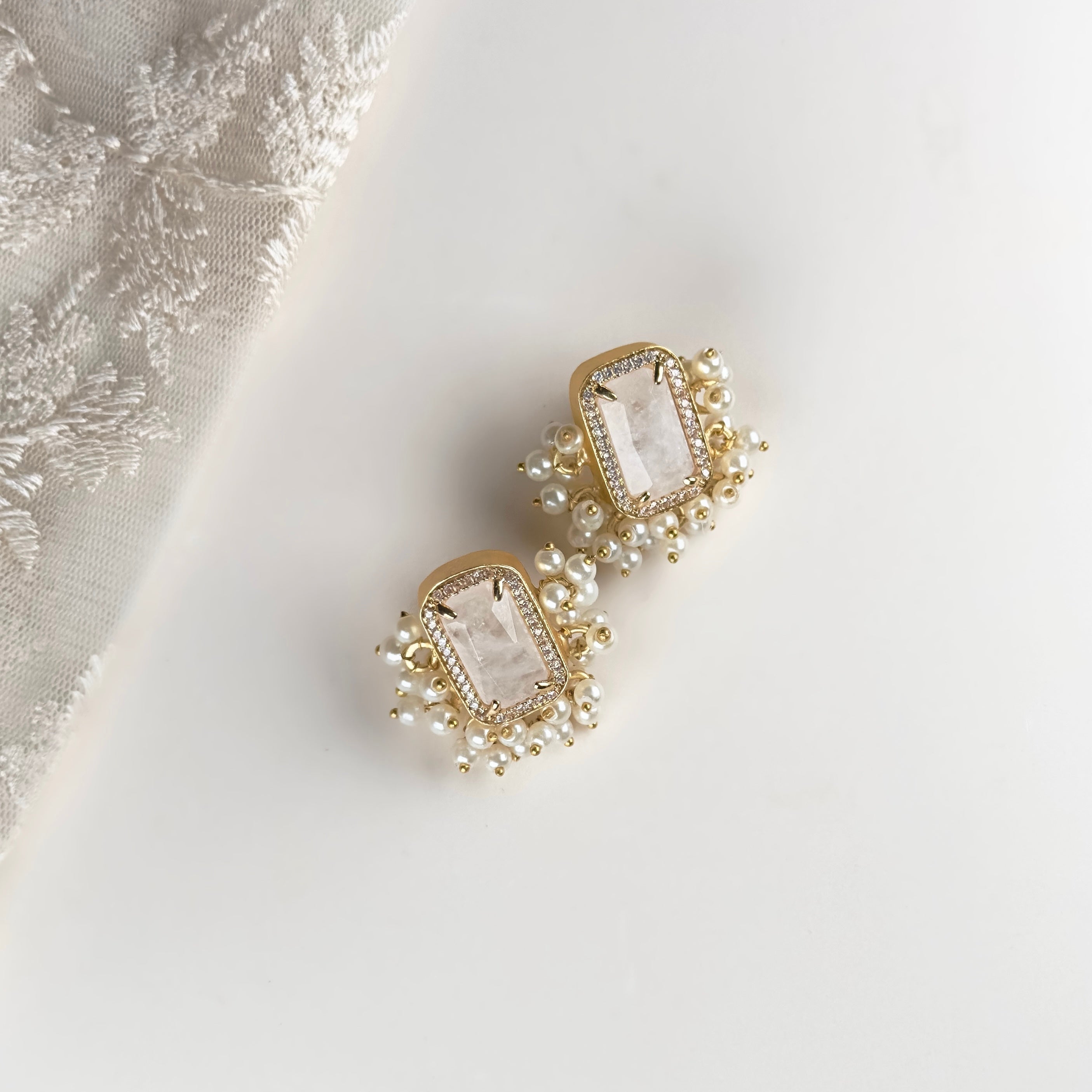 Ava White Quartz Stud Earrings - Ahseya & Co.