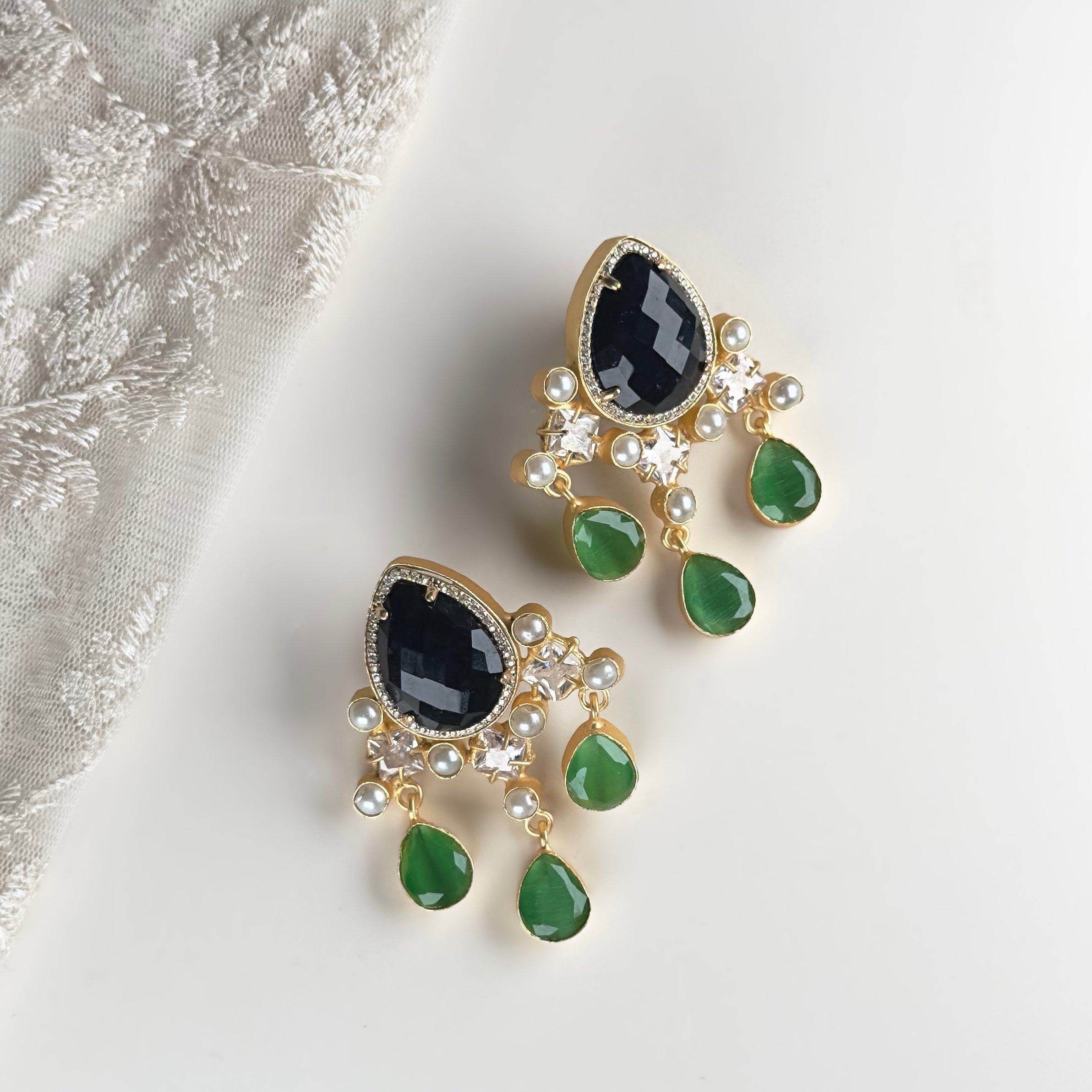 Naina Green Crystal Drop Earrings - Ahseya & Co.