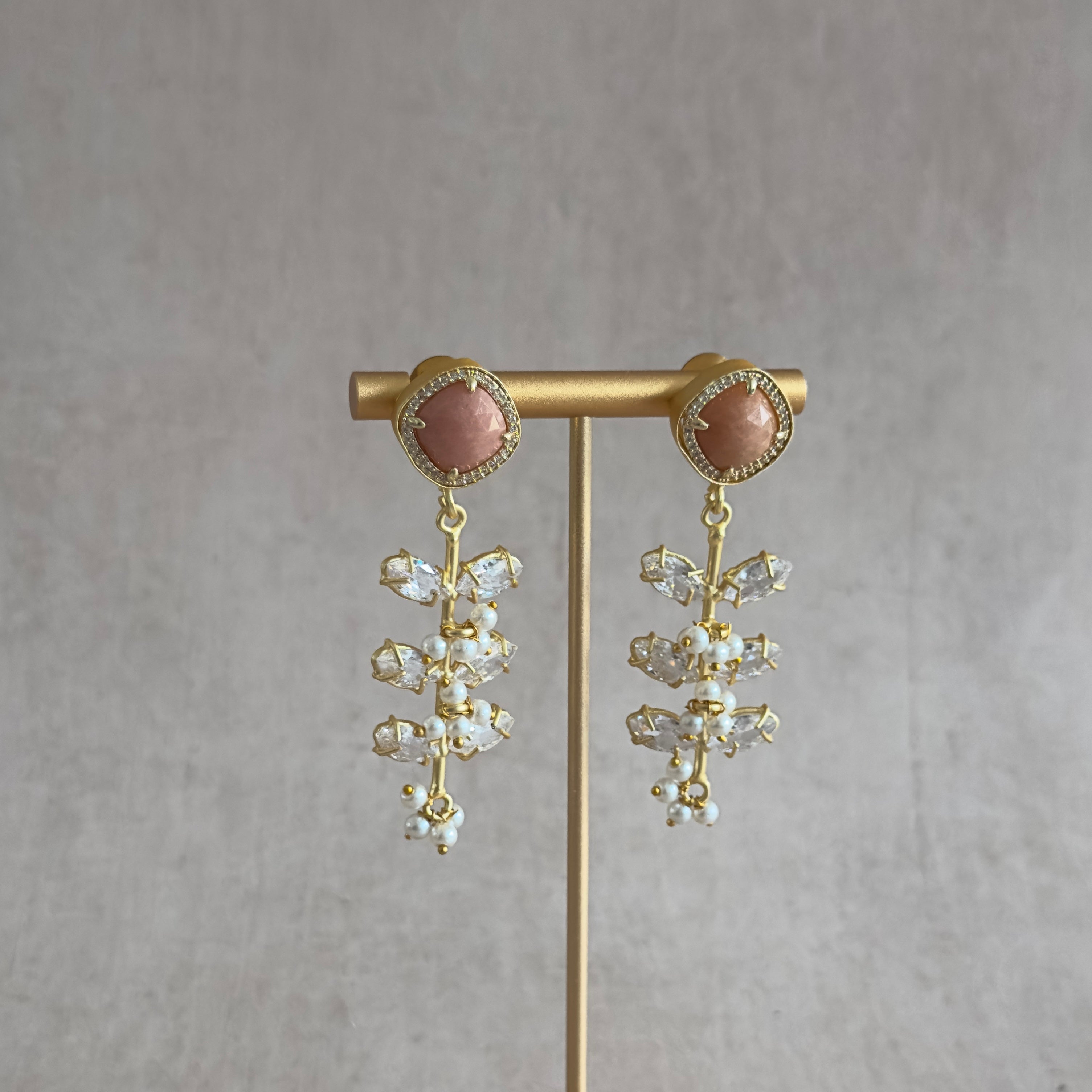 Peach Crystal Drop Earrings - Ahseya & Co.