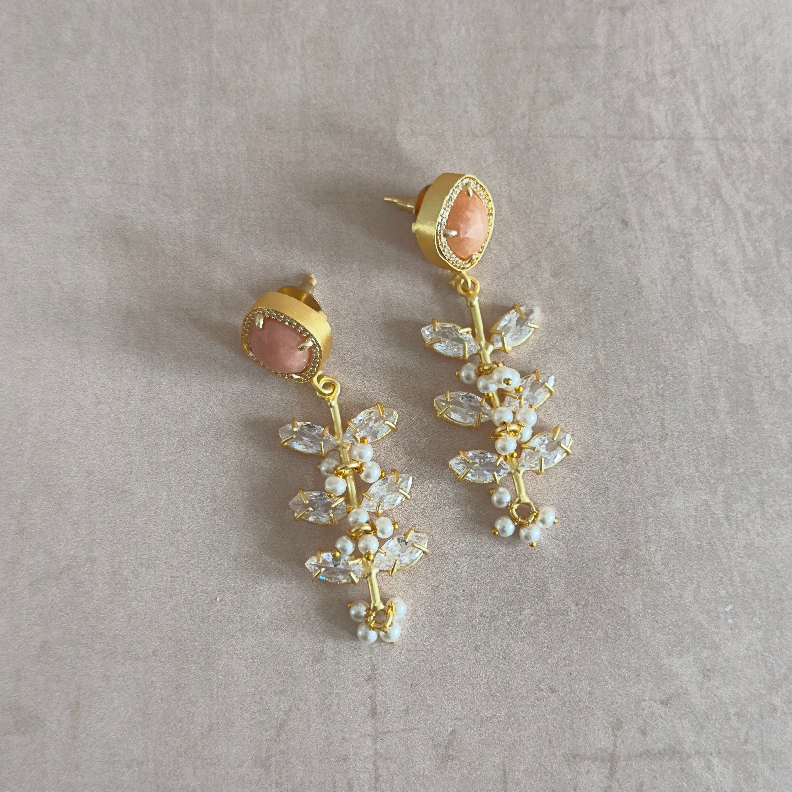 Peach Crystal Drop Earrings - Ahseya & Co.