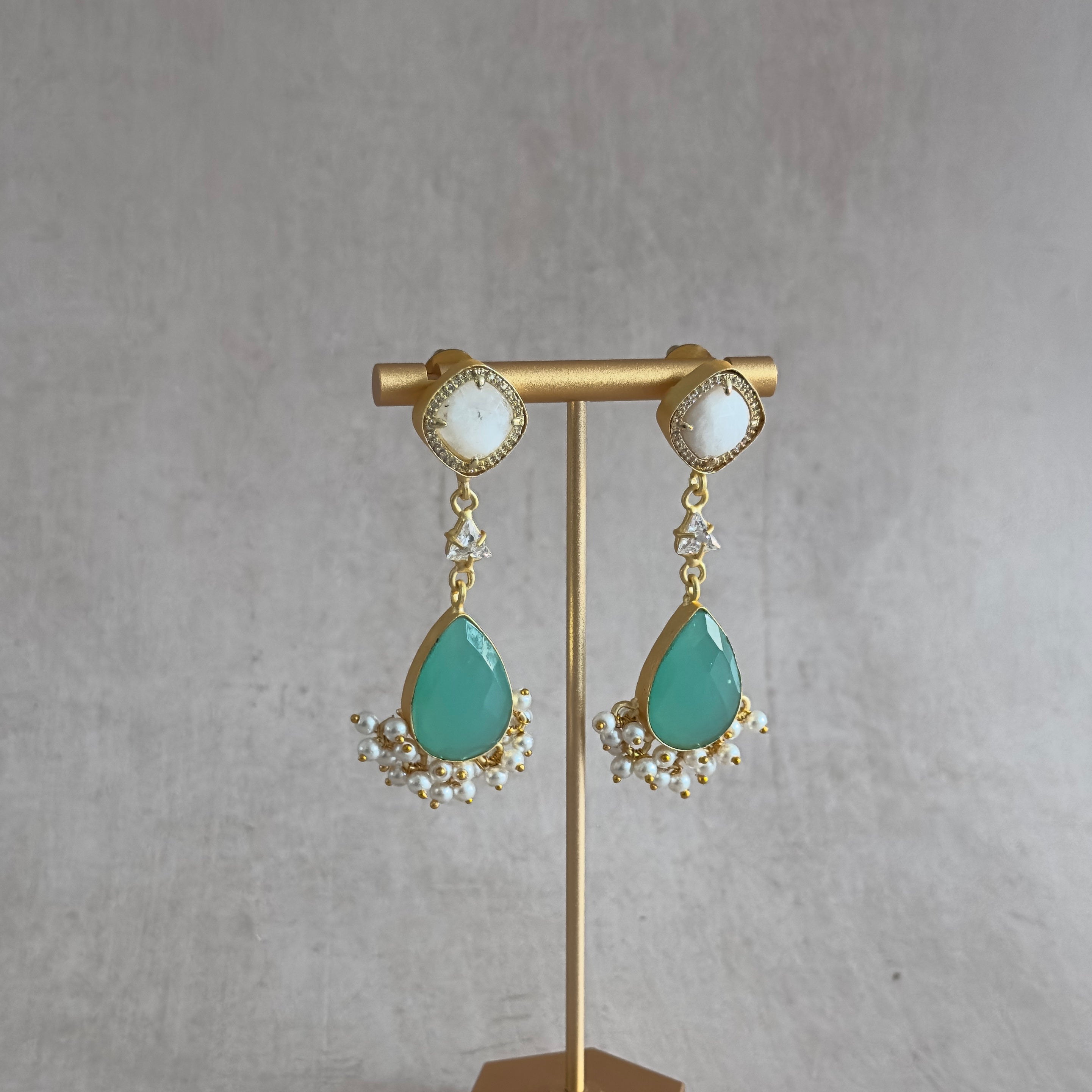 Mint Crystal Drop Earrings - Ahseya & Co.