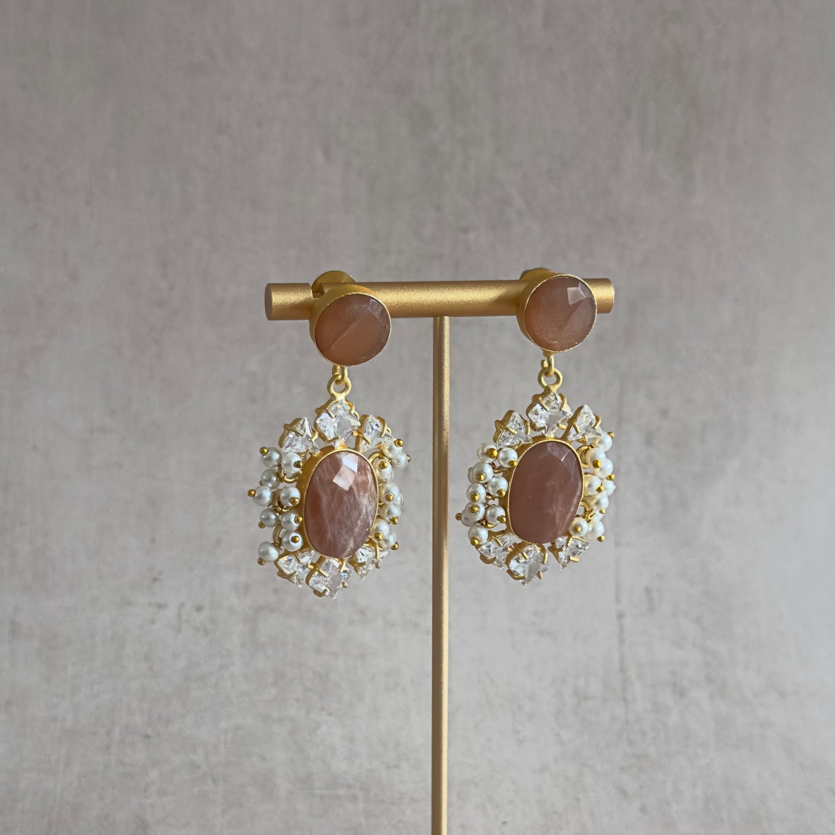 Peach Crystal Drop Earrings - Ahseya & Co.