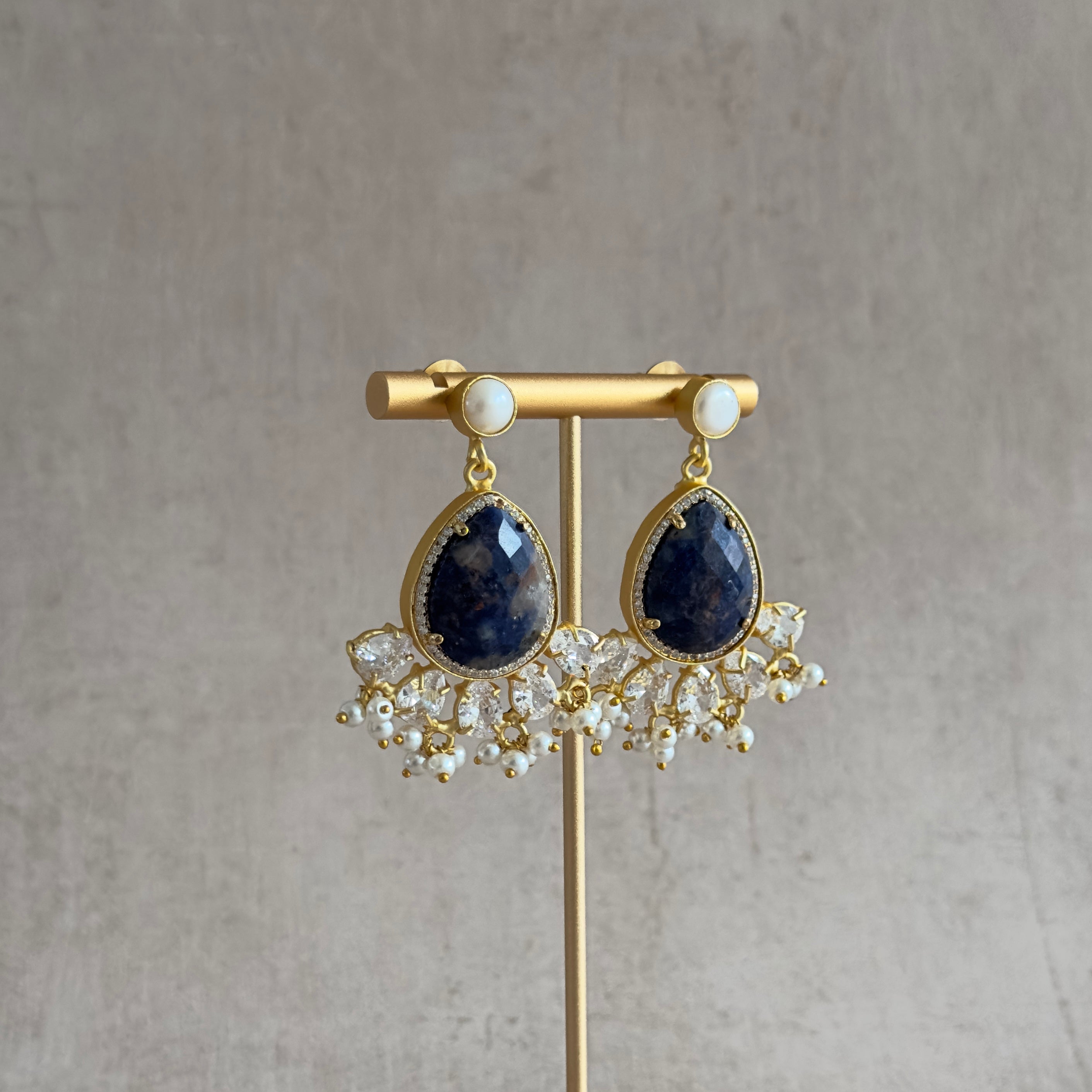 Ciana Blue Pearl Drop Earrings - Ahseya & Co.