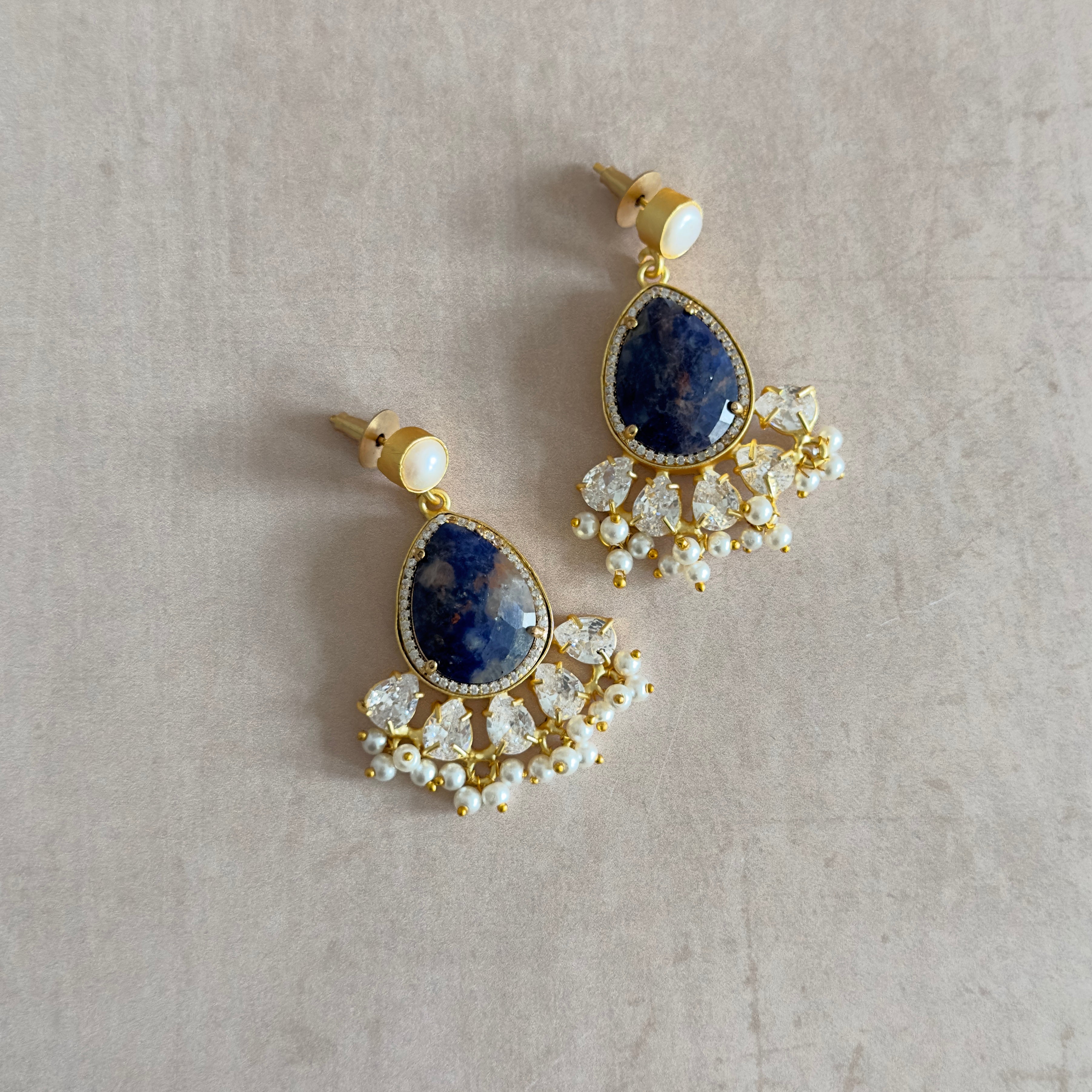 Ciana Blue Pearl Drop Earrings - Ahseya & Co.