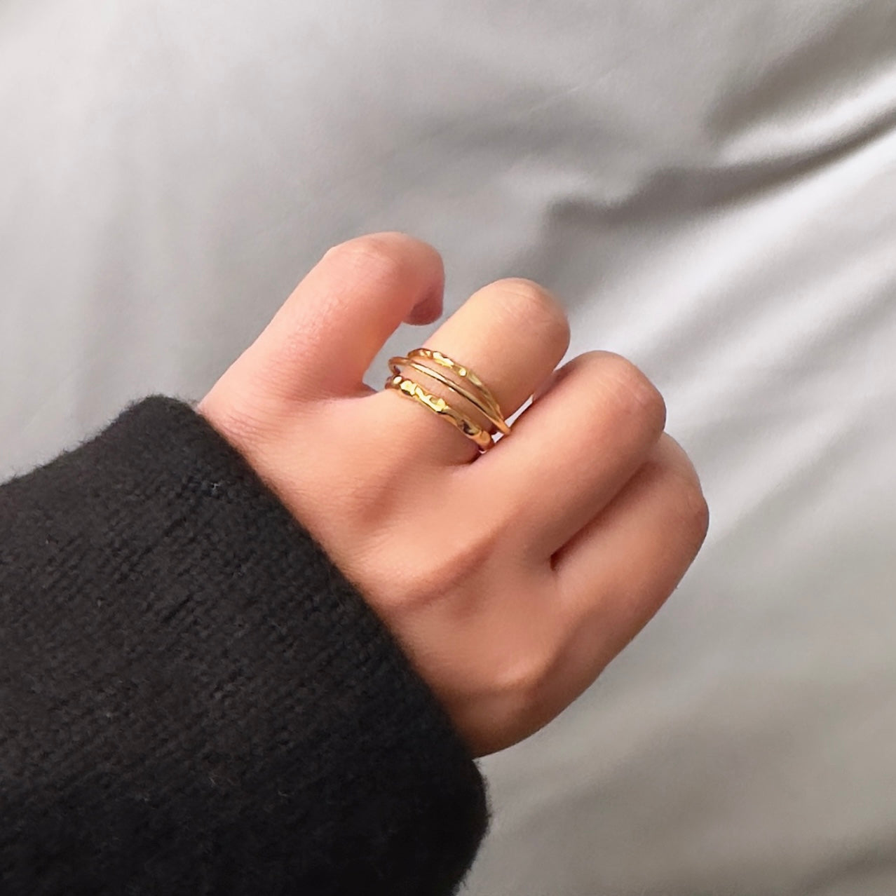 The Sasha Textured Ring is a sophisticated expression of modern minimalism. Crafted with three layers of 925 sterling silver, this adjustable ring is a timeless statement of elegance. Its subtle textured finish and adjustable size make this a perfect choice for the modern woman. Adjustable one size