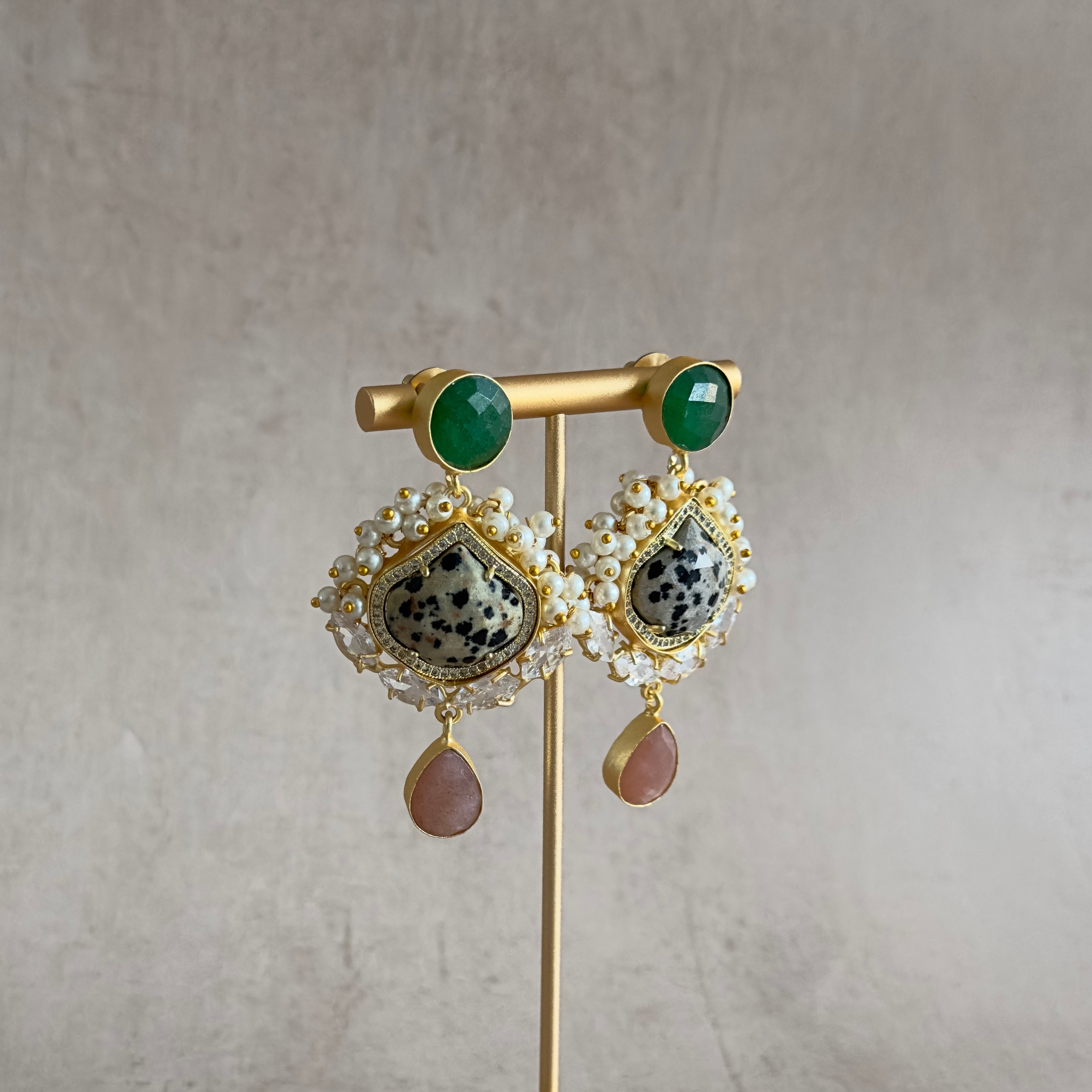 Dalmatian Green Drop Earrings - Ahseya & Co