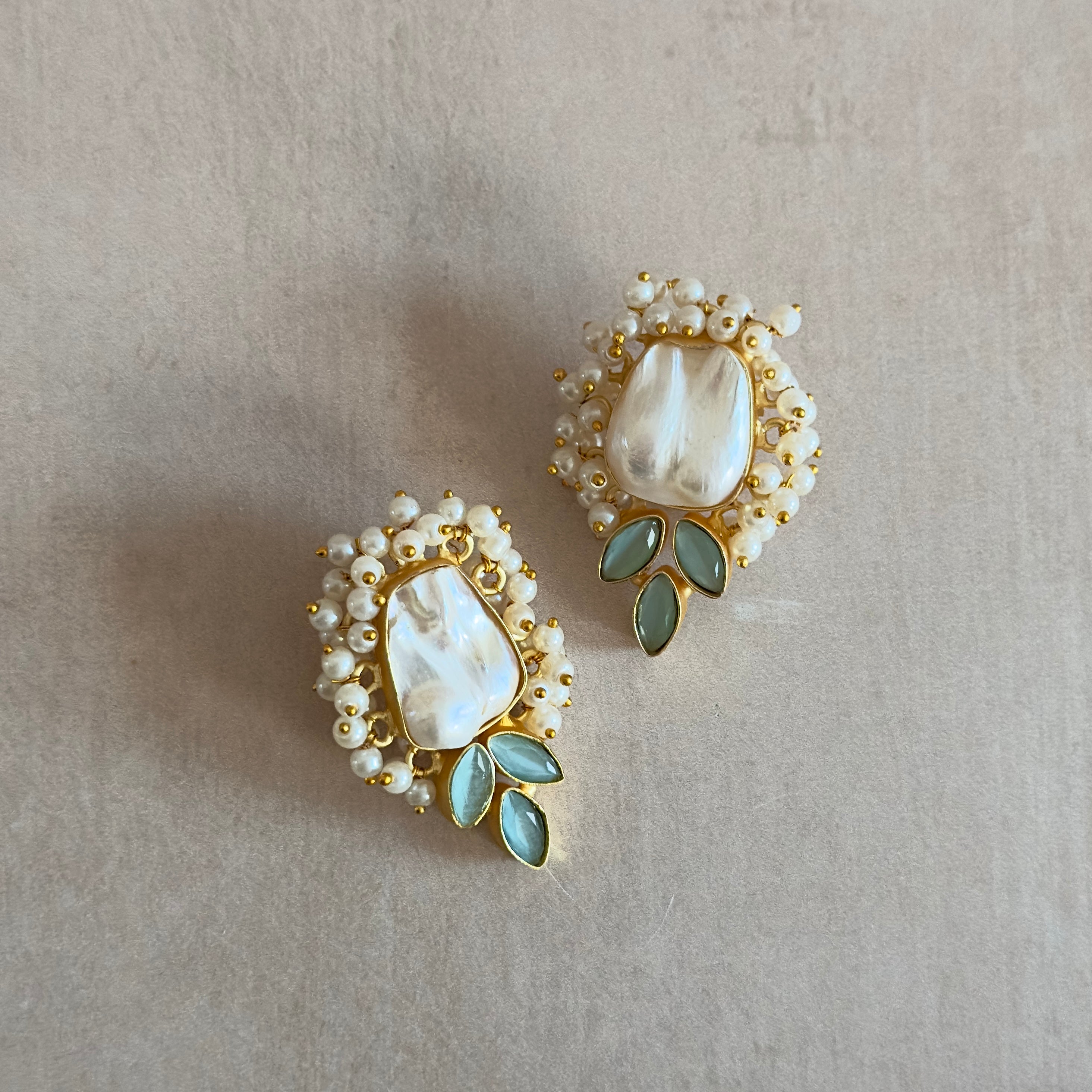 Sook Baroque Pearl Mint Stud Earrings - Ahseya & Co.