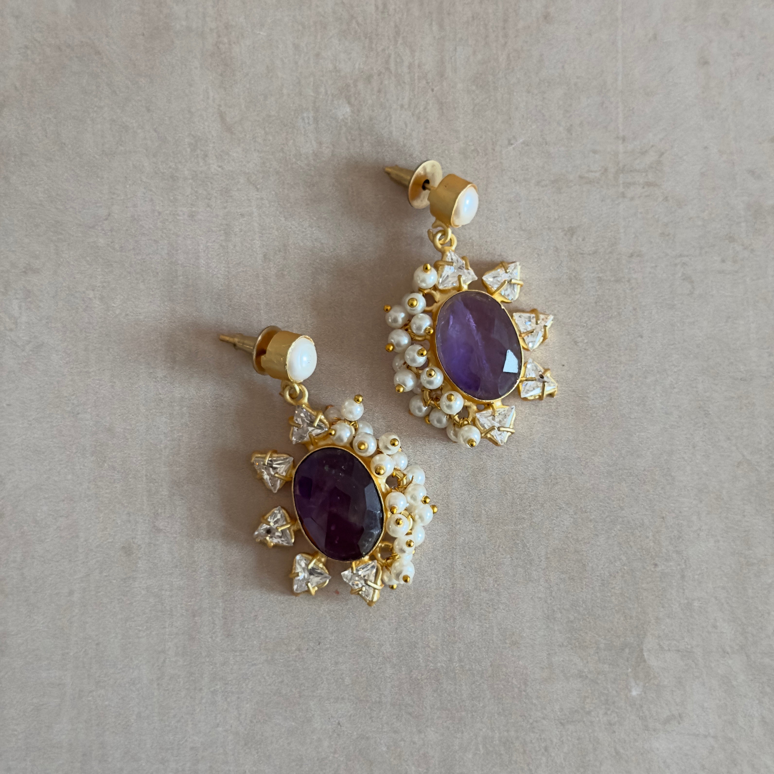 Purple Crystal Drop Earrings - Ahseya & Co.