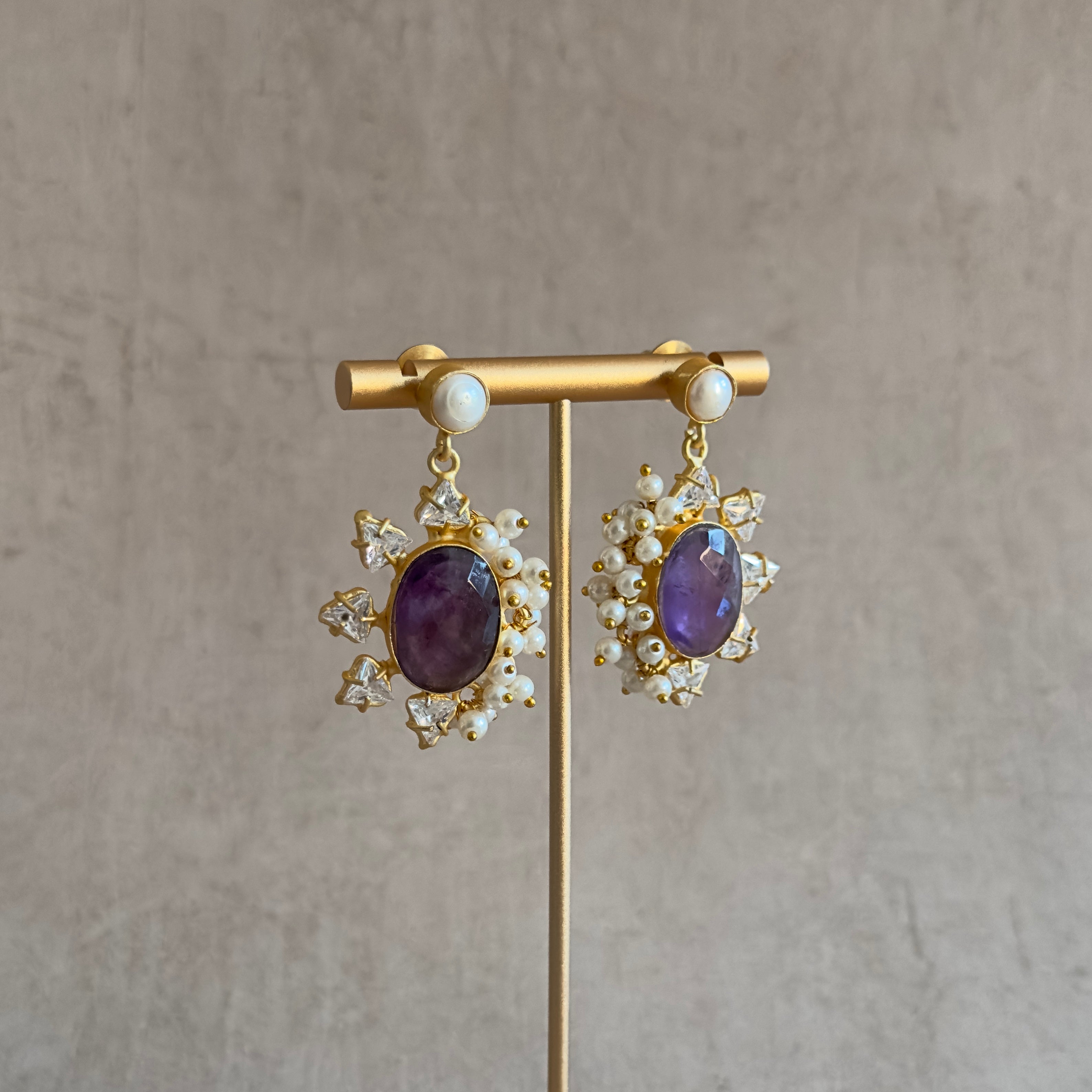 Purple Crystal Drop Earrings - Ahseya & Co.