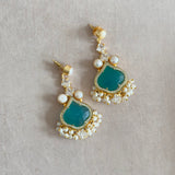 Farida Green Pearl Drop Earrings